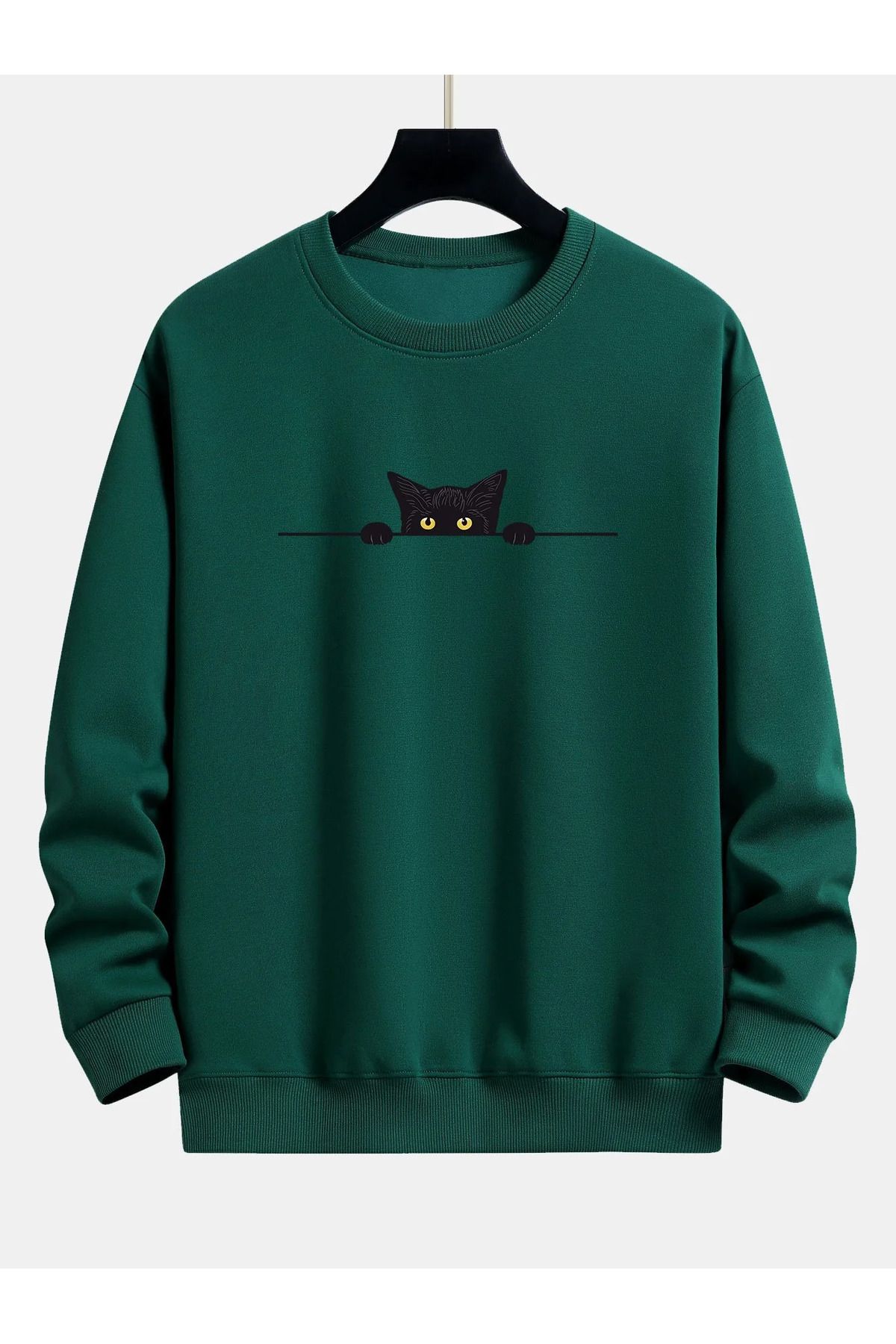 KUAS-Hide Cat Unisex Oversize Cotton Sweatshirt - Crew Neck, 3 Thread 1