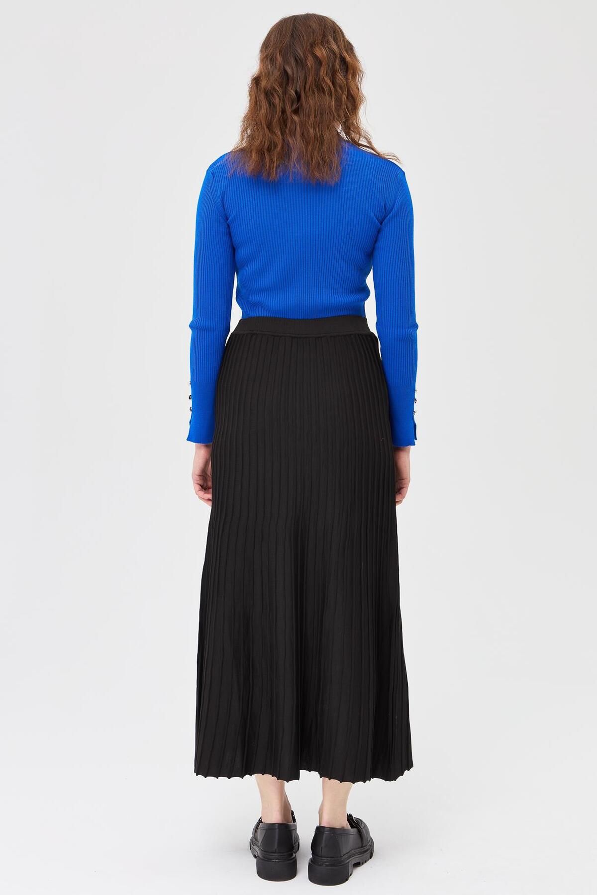 accort-Black Long Ribbed Knitwear Skirt 6