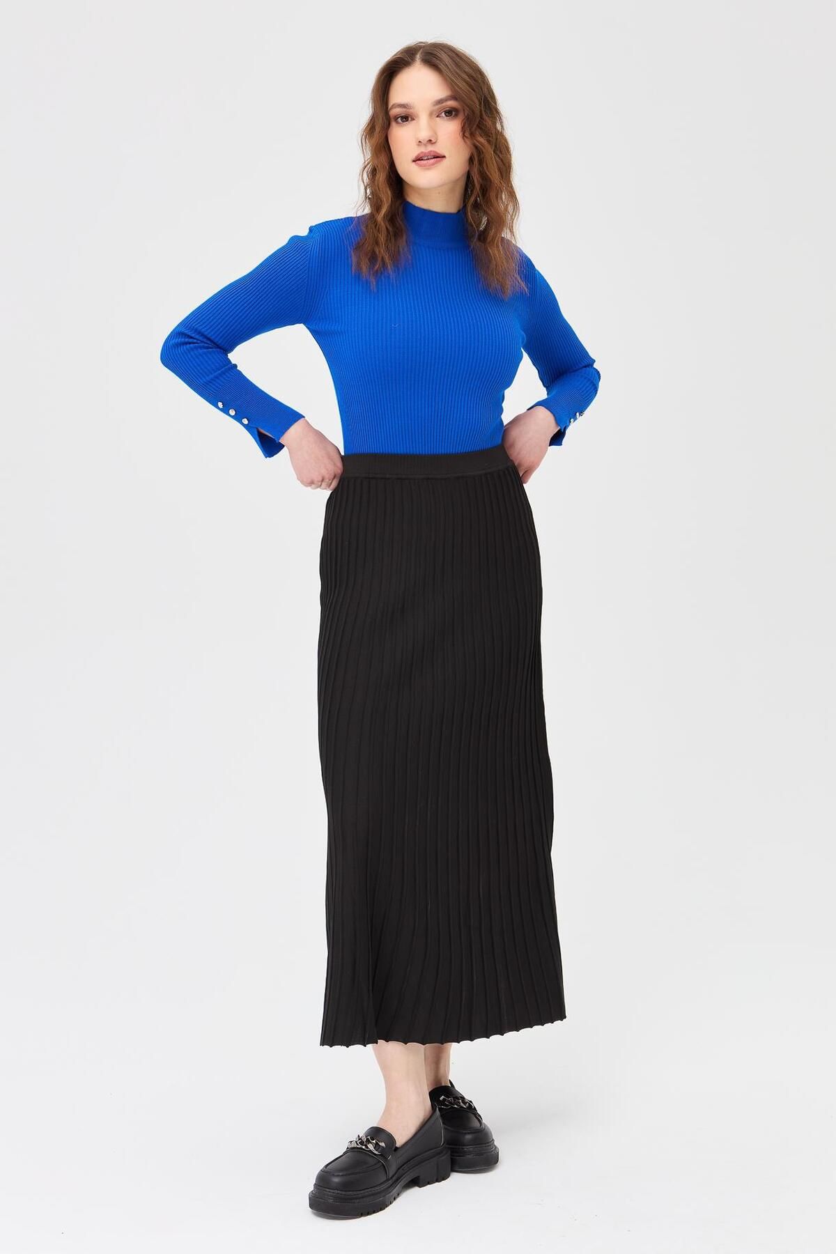 accort-Black Long Ribbed Knitwear Skirt 3