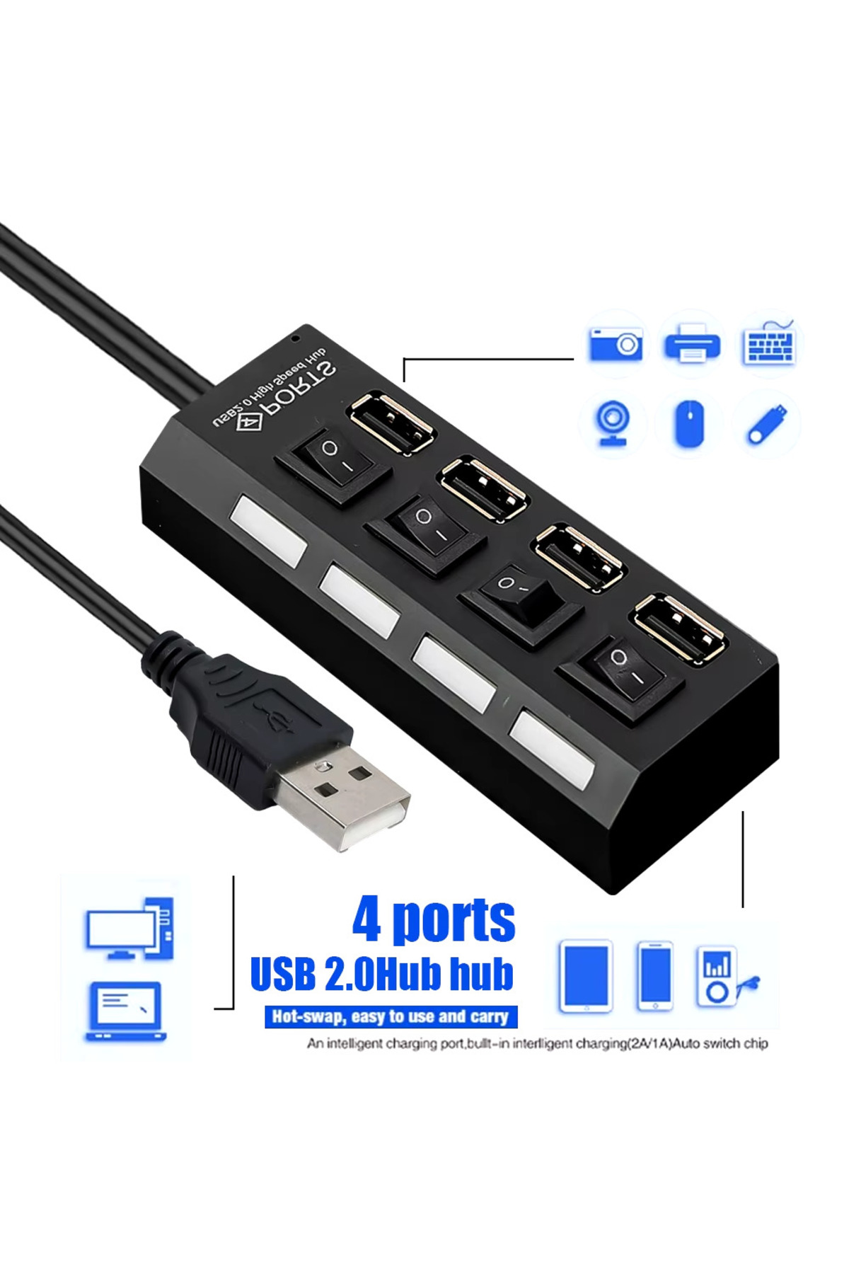 Yeni 2023 4 Port Usb Çoklayıcı Hub Anahtarlı Aç/kapa Düğmeli Işıklı Usebe Çoğaltıcı Tak Çalıştır