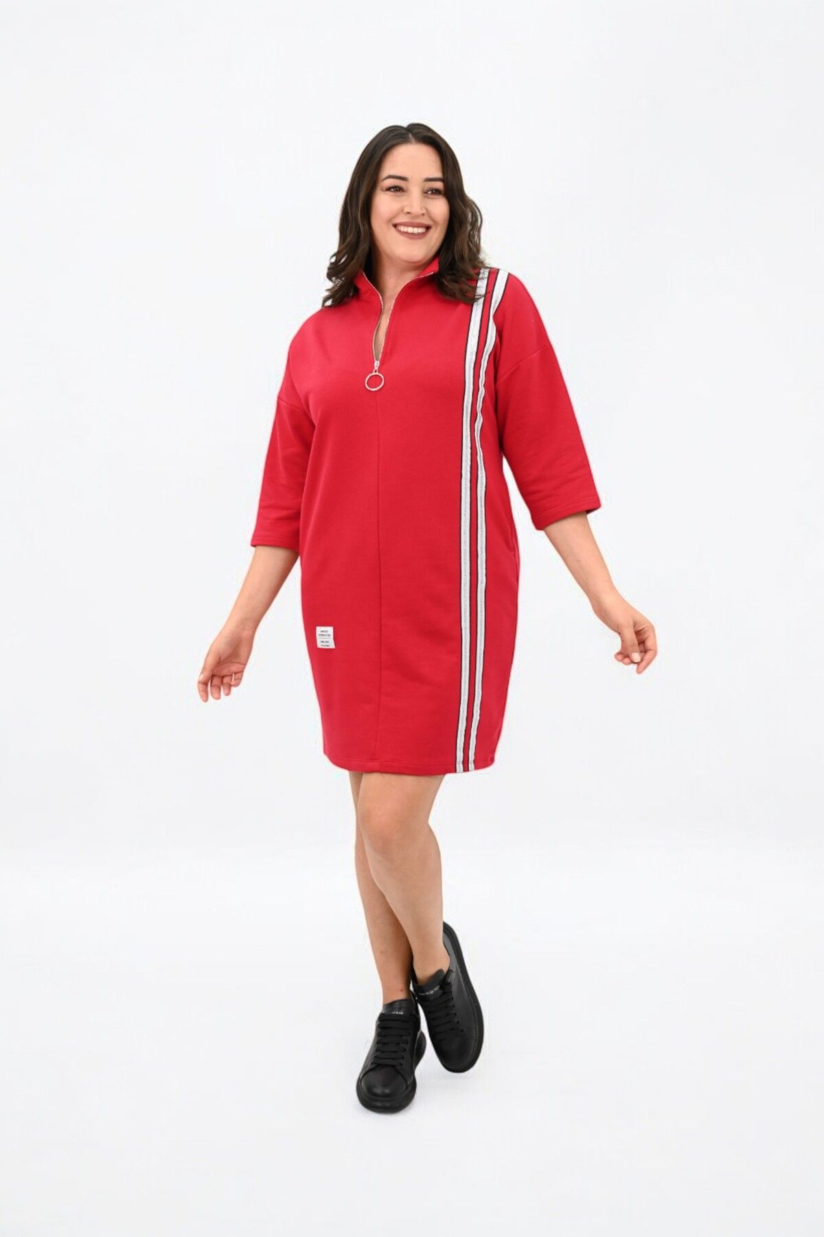 Koza Butik-Women's Large Size Half Zipper Stripe Detailed Sports Dress 5277-25 3