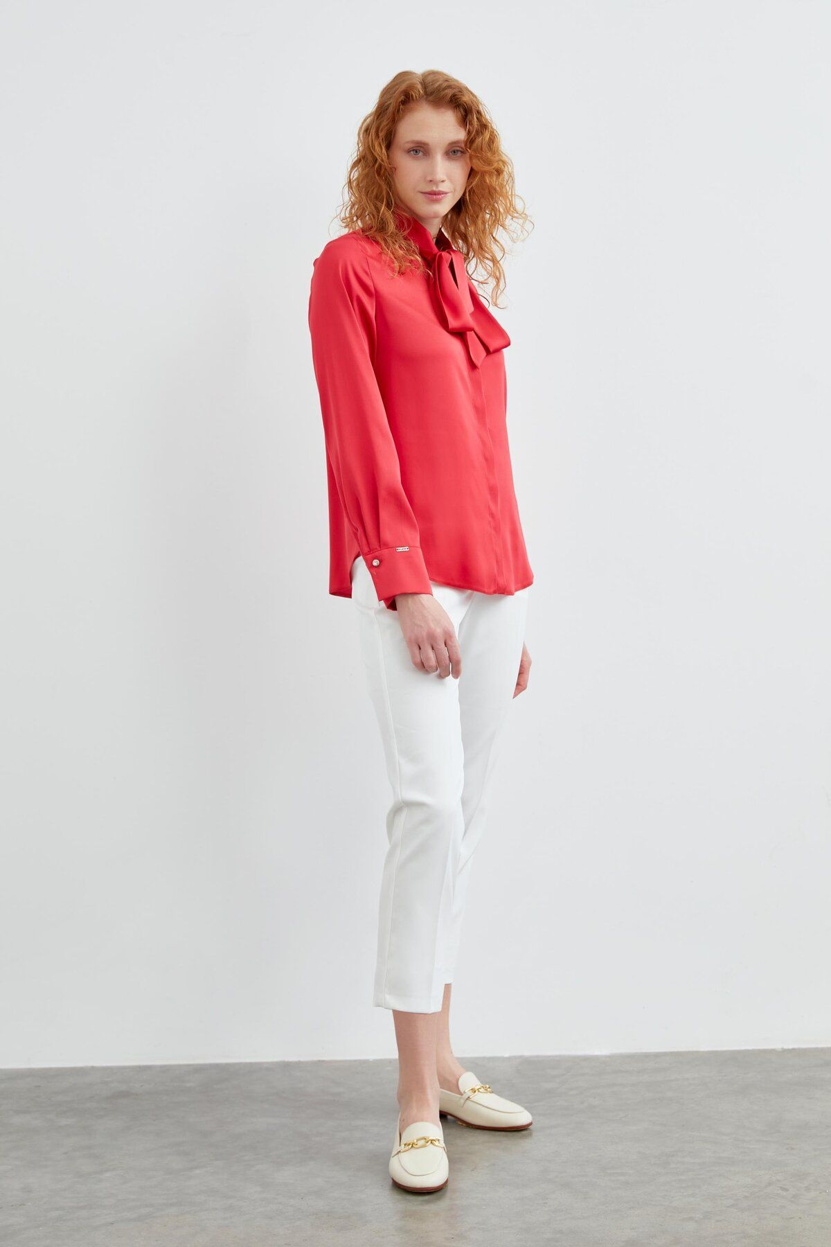 Zühre-Red Scarf Collar Shirt - G-0074 5