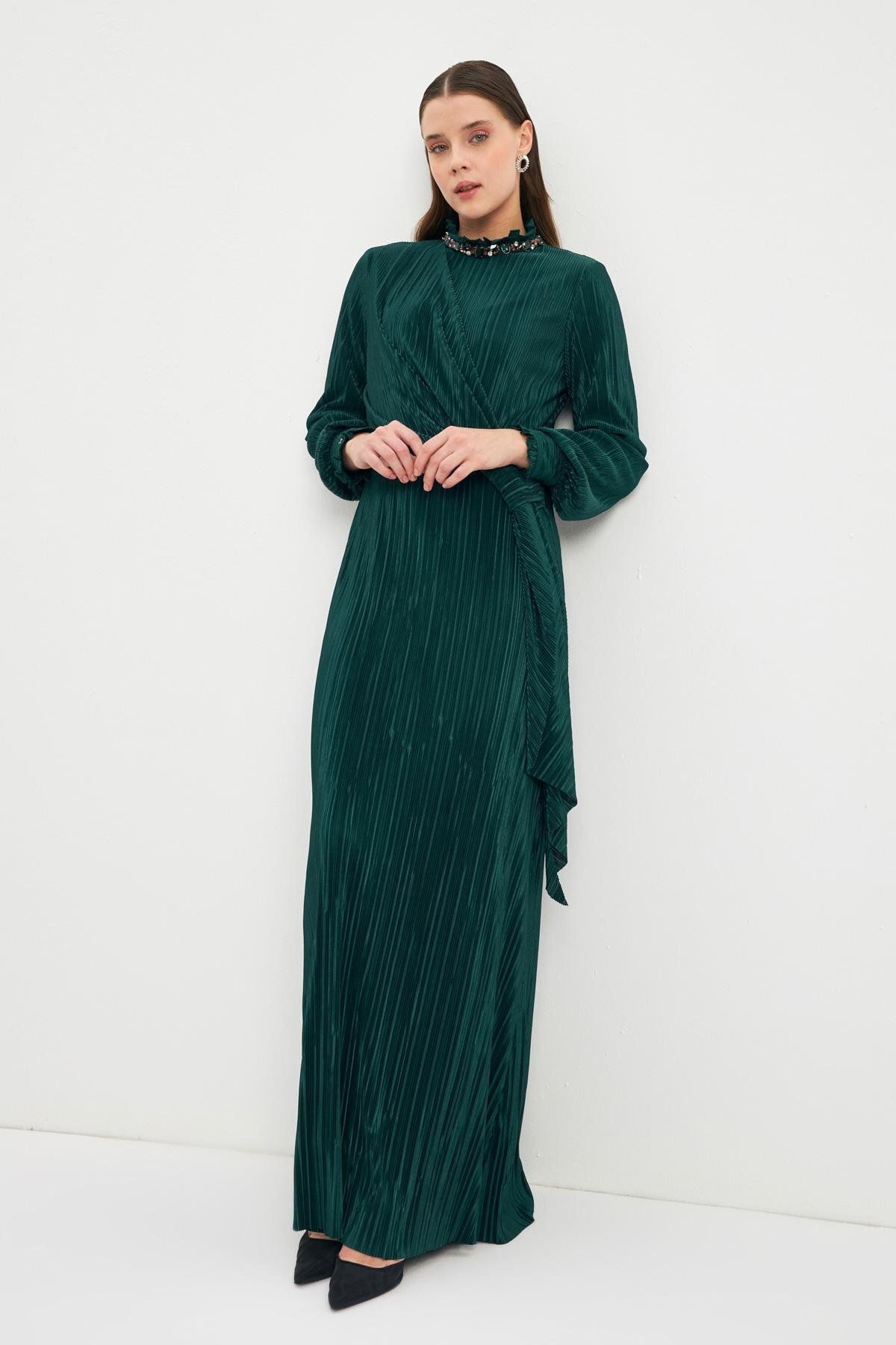 Zühre-Rochie de seara cu detaliu din piatra de smarald - E-0371 3