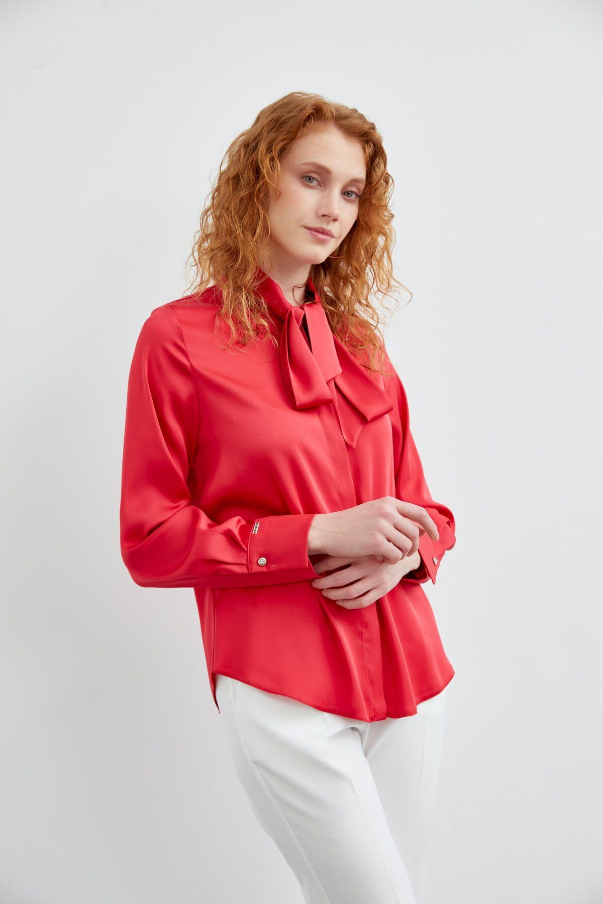 Zühre-Red Scarf Collar Shirt - G-0074 4