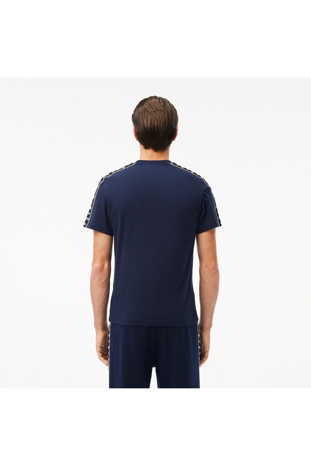 تی شرت آبی مردانه یقه دوچرخه مناسب طرح دار سرمهای Lacoste