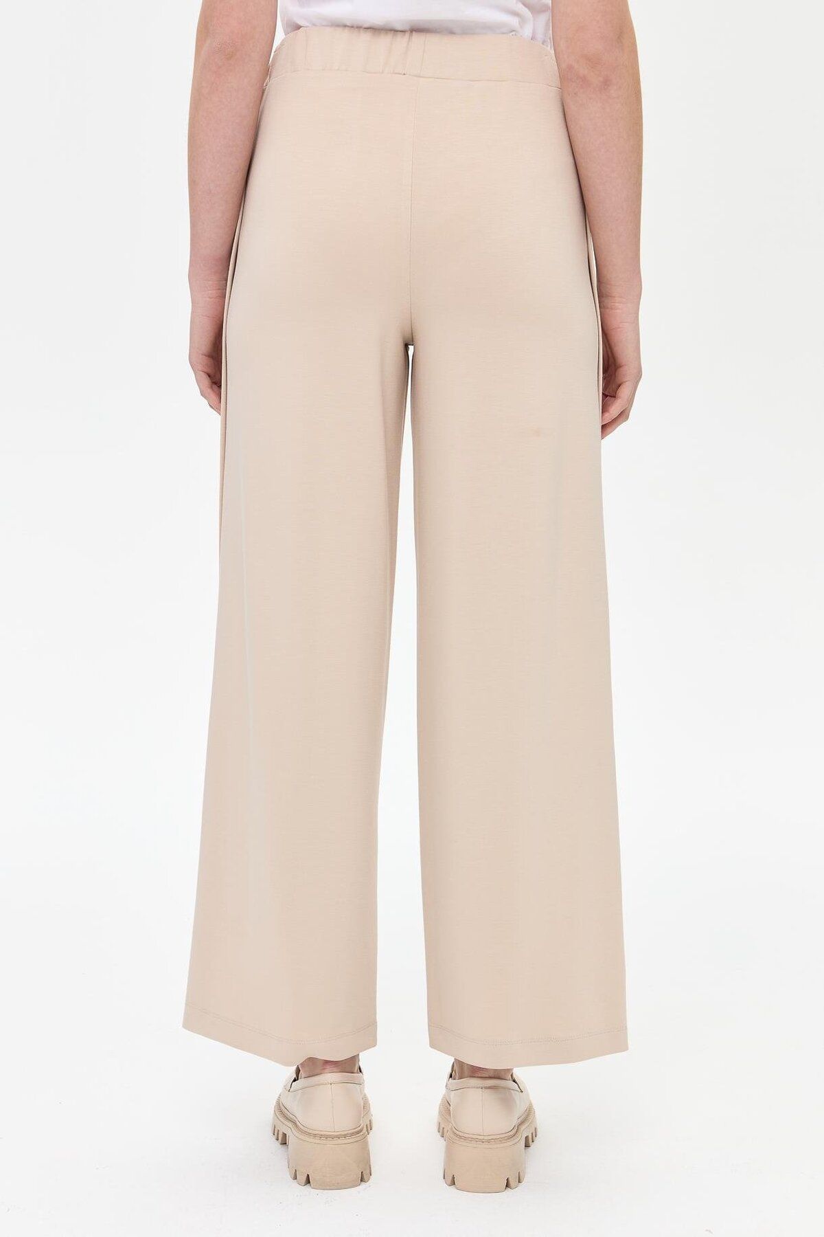 accort-Beige Modal Trousers - Side Button Detail 7