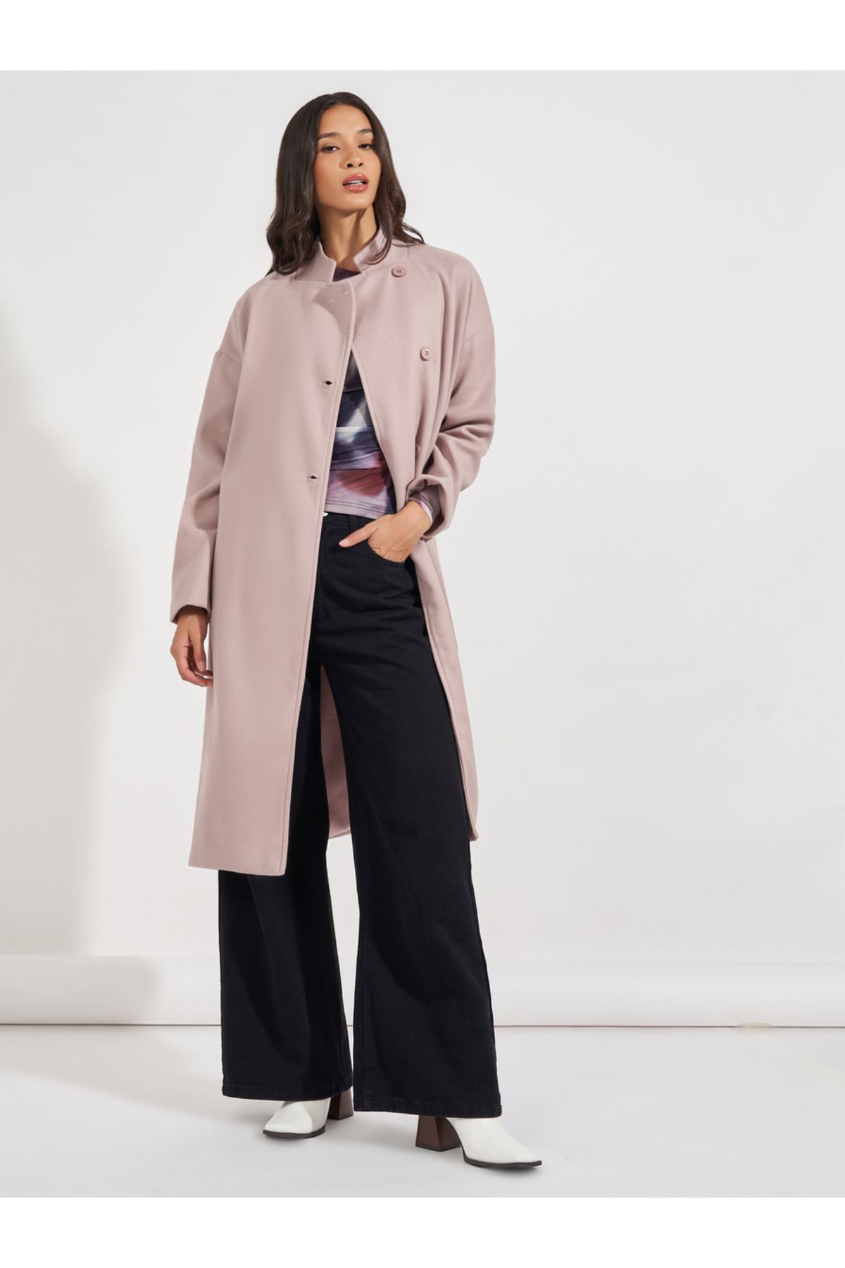 Styli-Oversized Knee Length Wool Like Coat 1