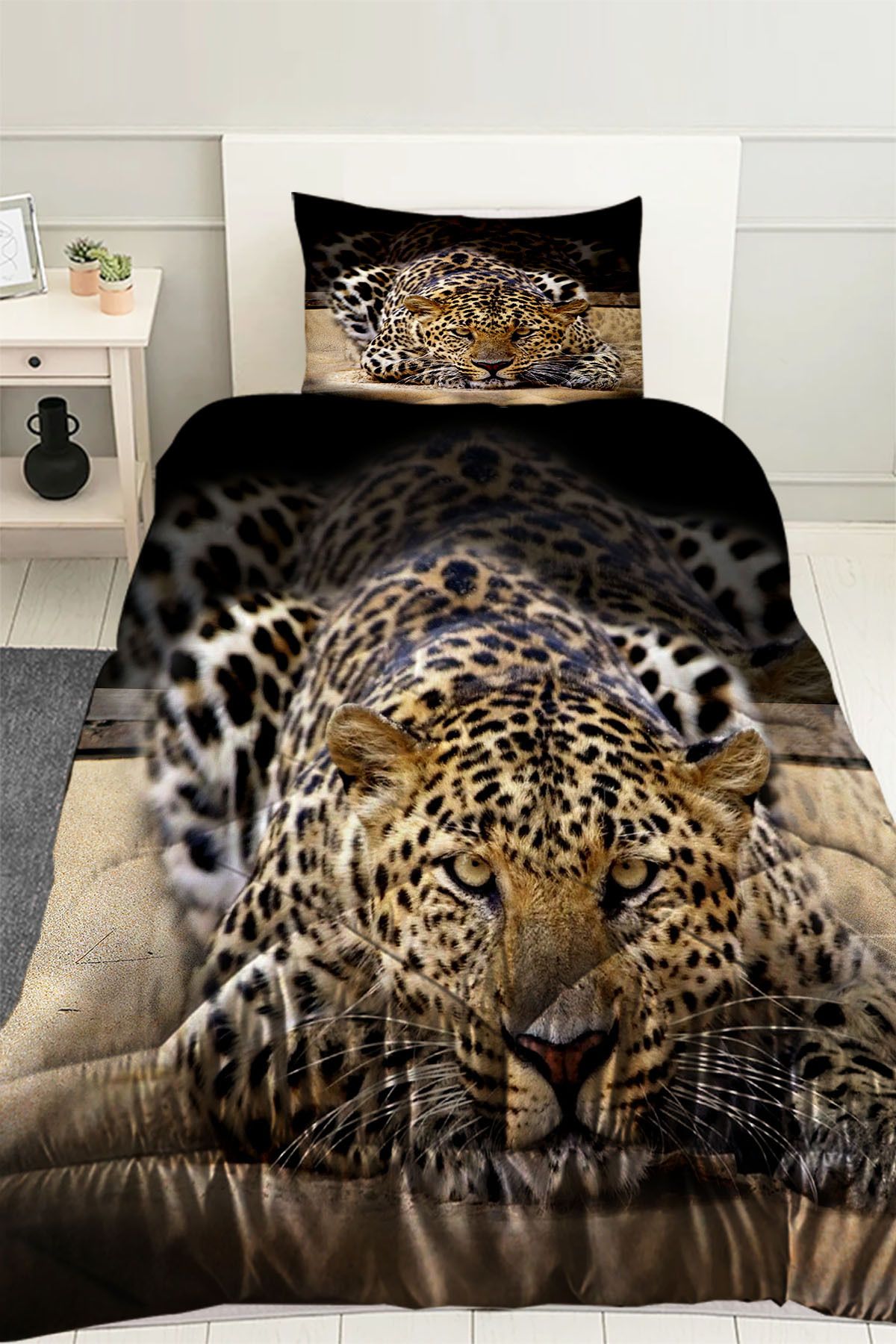 3D ELSE HALI-Leopard Patterned Single Quilted Quilt with Pillowcase 1