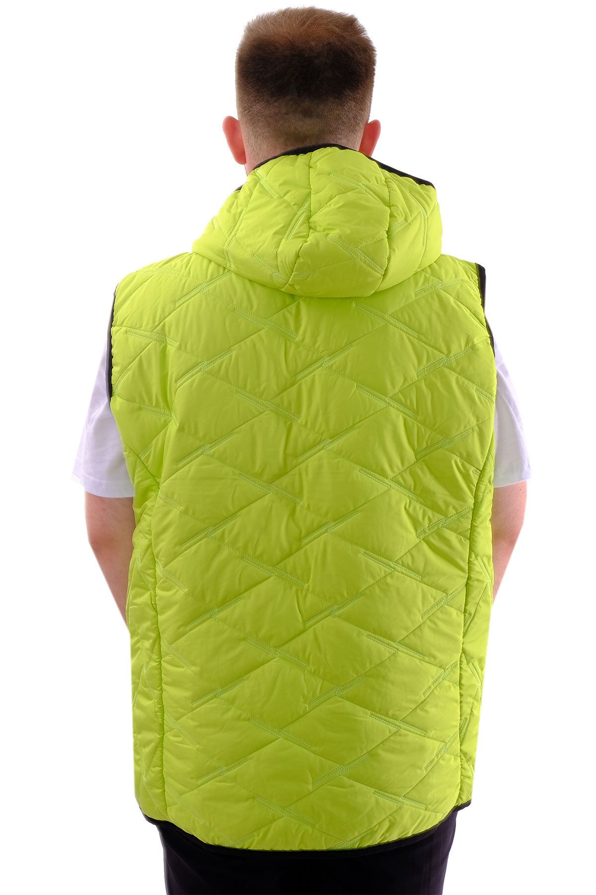 ModeXL-Pánská vesta Puffer – velká velikost, s kapucí, na zip, zelená U24700 4