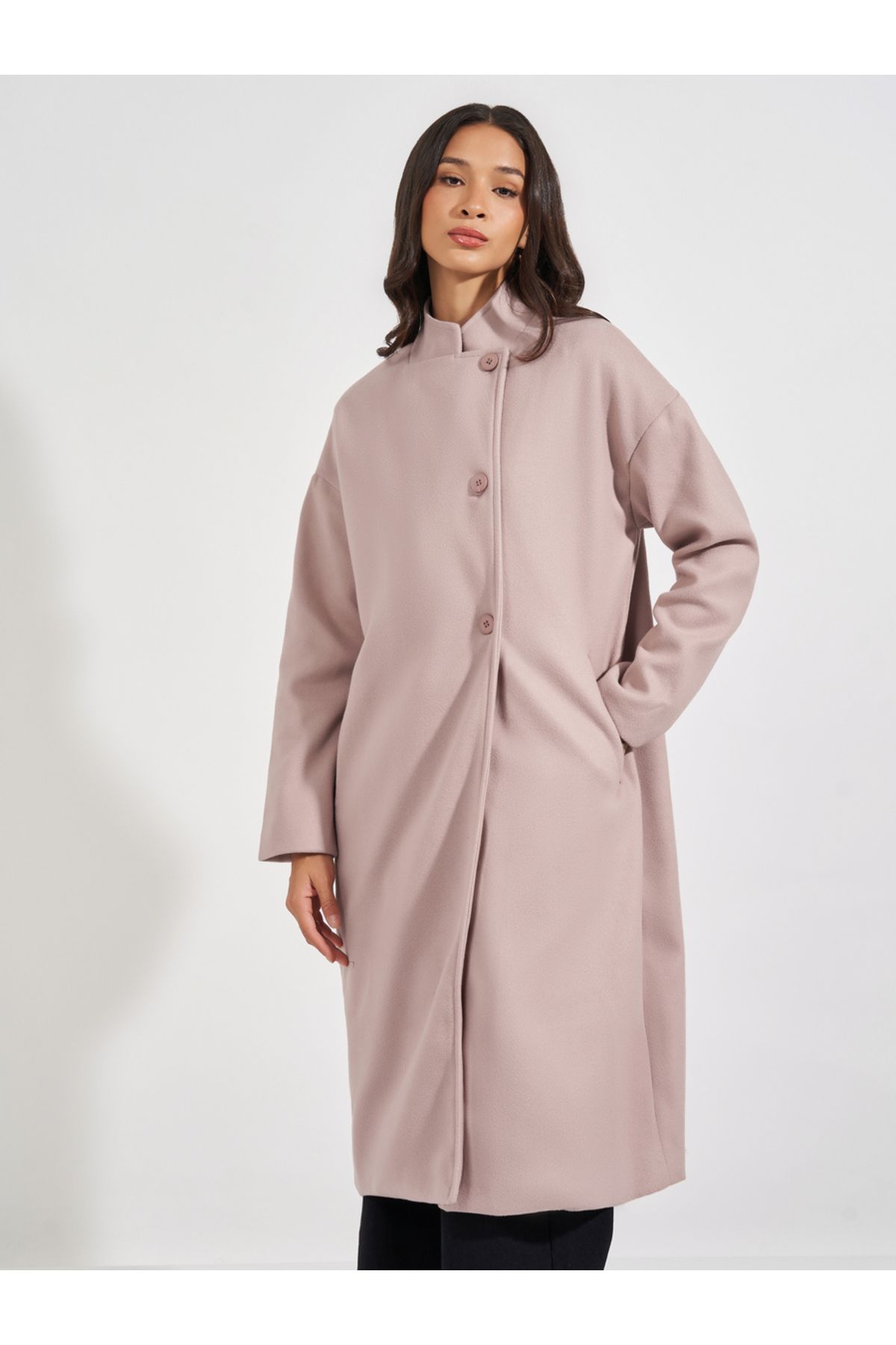 Styli-Oversized Knee Length Wool Like Coat 3