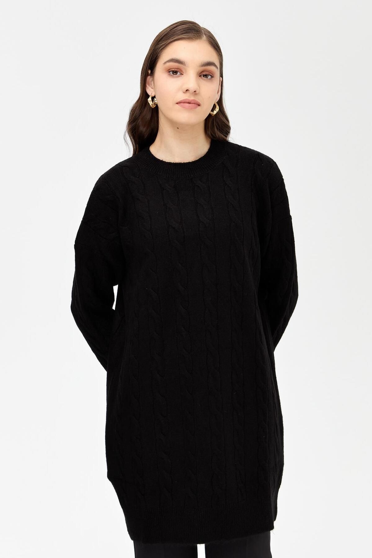 accort-Saç Örgü Desenli Triko Tunik 3