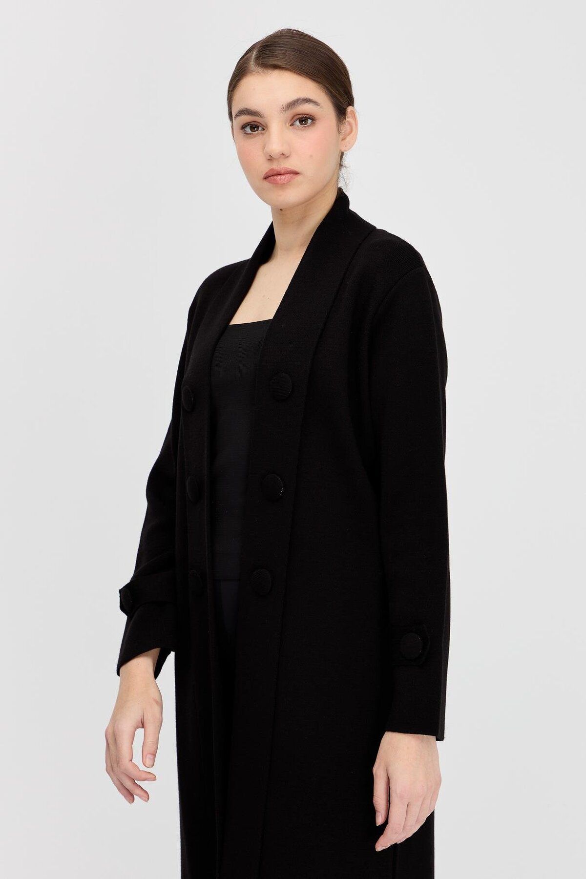 accort-Shawl Collar Long Knitwear Cardigan - Black 6