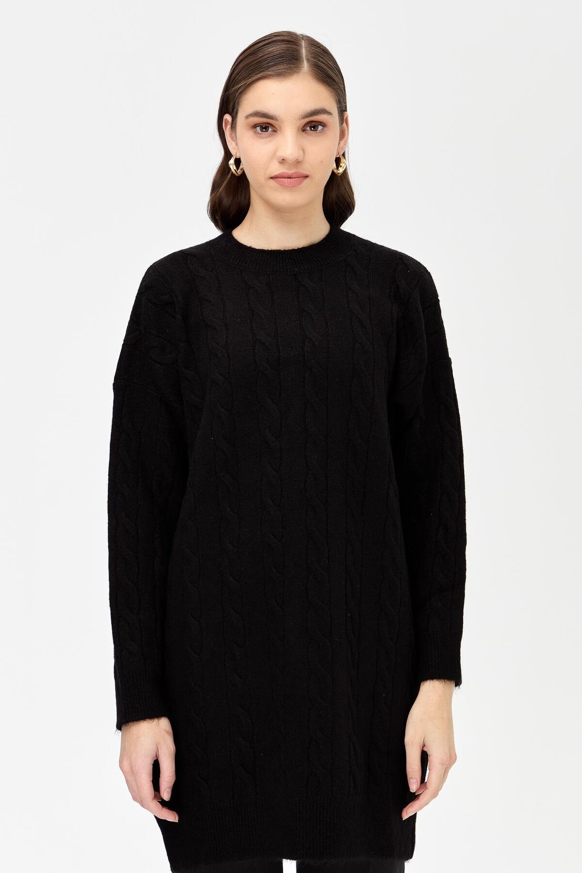 accort-Saç Örgü Desenli Triko Tunik 4