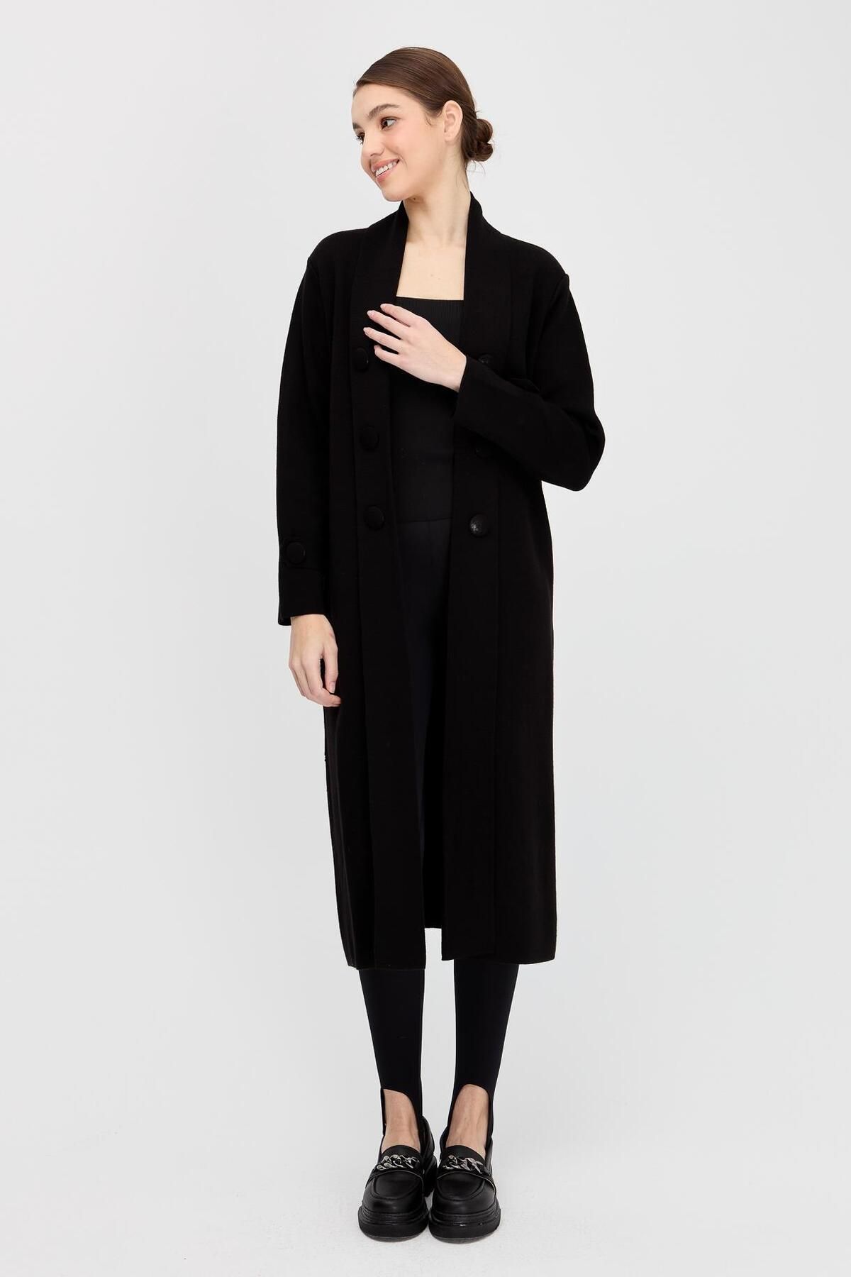 accort-Shawl Collar Long Knitwear Cardigan - Black 2