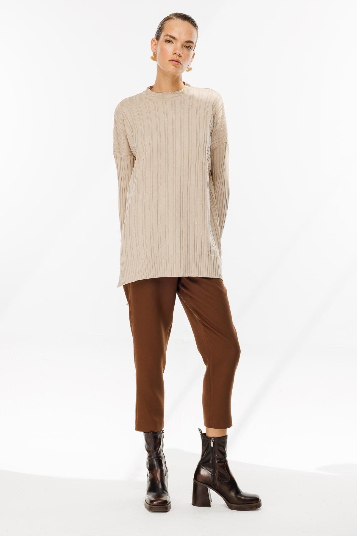 accort-Crew Neck - Stone Knitwear Tunika 3