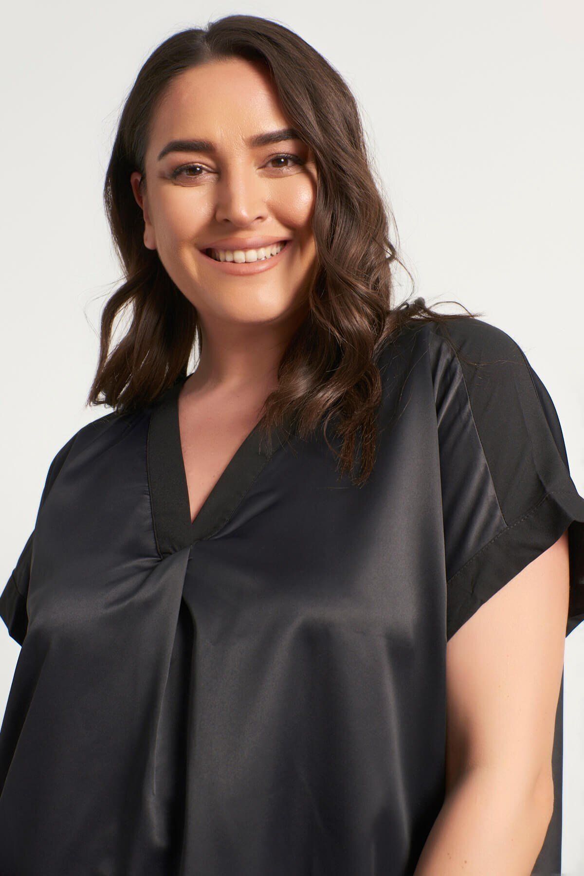 MYLİNE-V-Neck Short Sleeve Satin Blouse 3