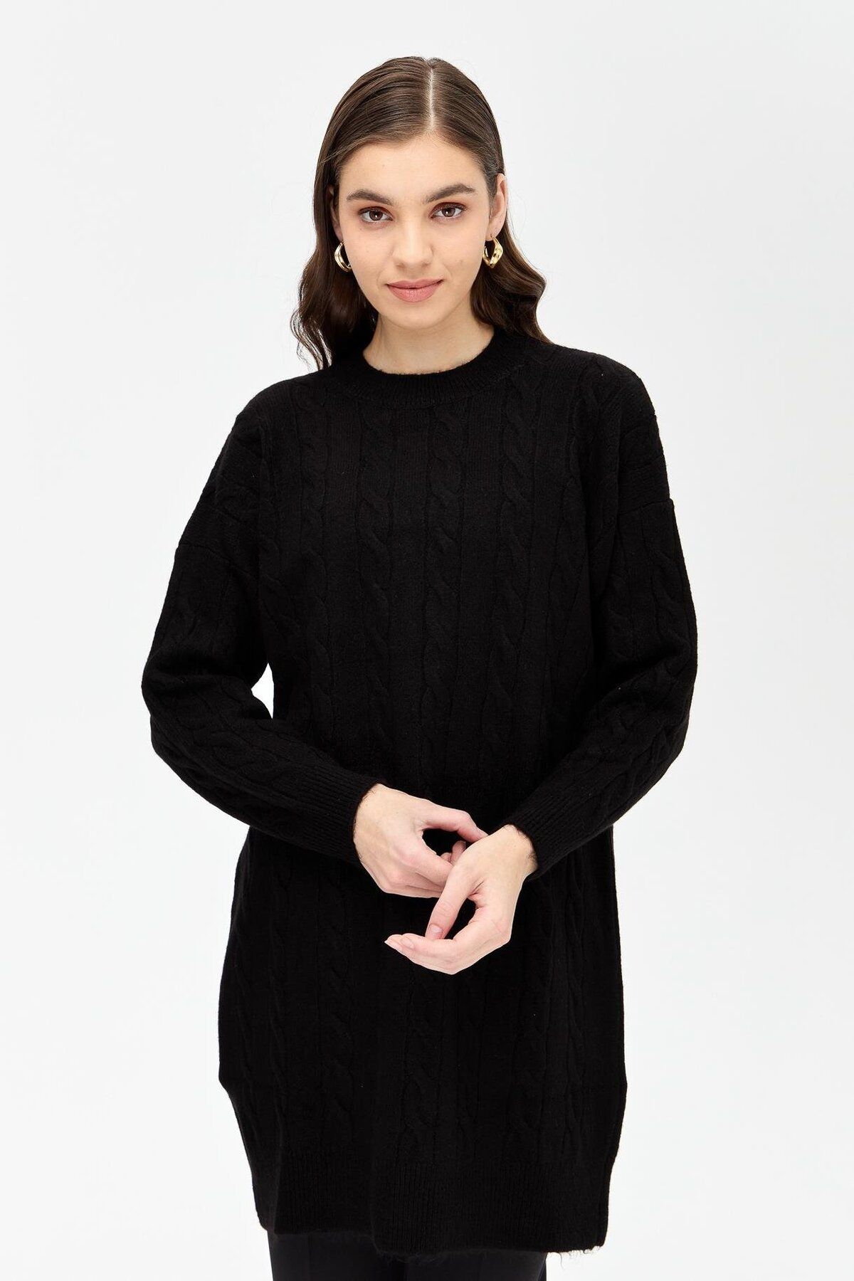 accort-Saç Örgü Desenli Triko Tunik 5