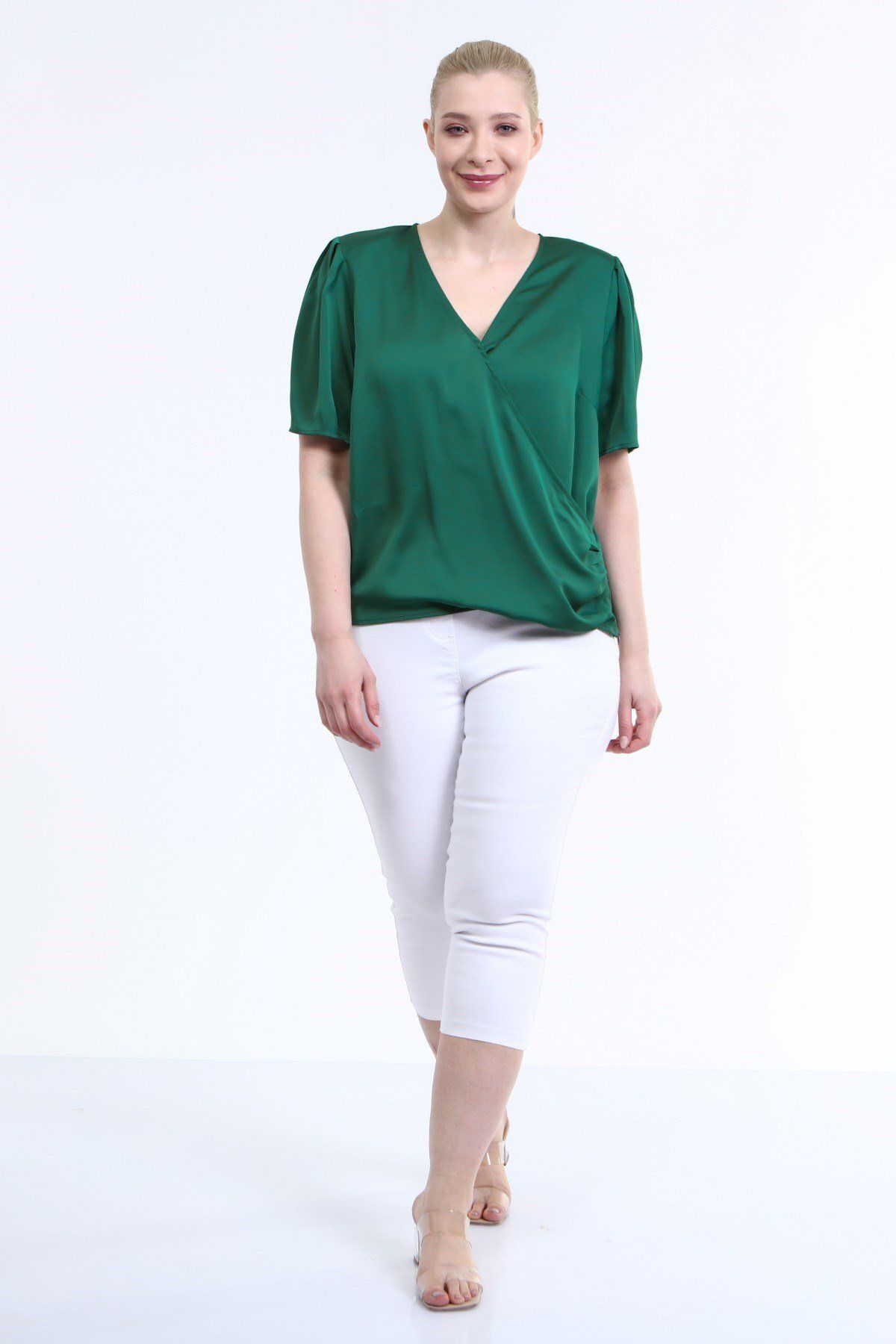 MYLİNE-Padded Pleat Detail Wrap Blouse 5