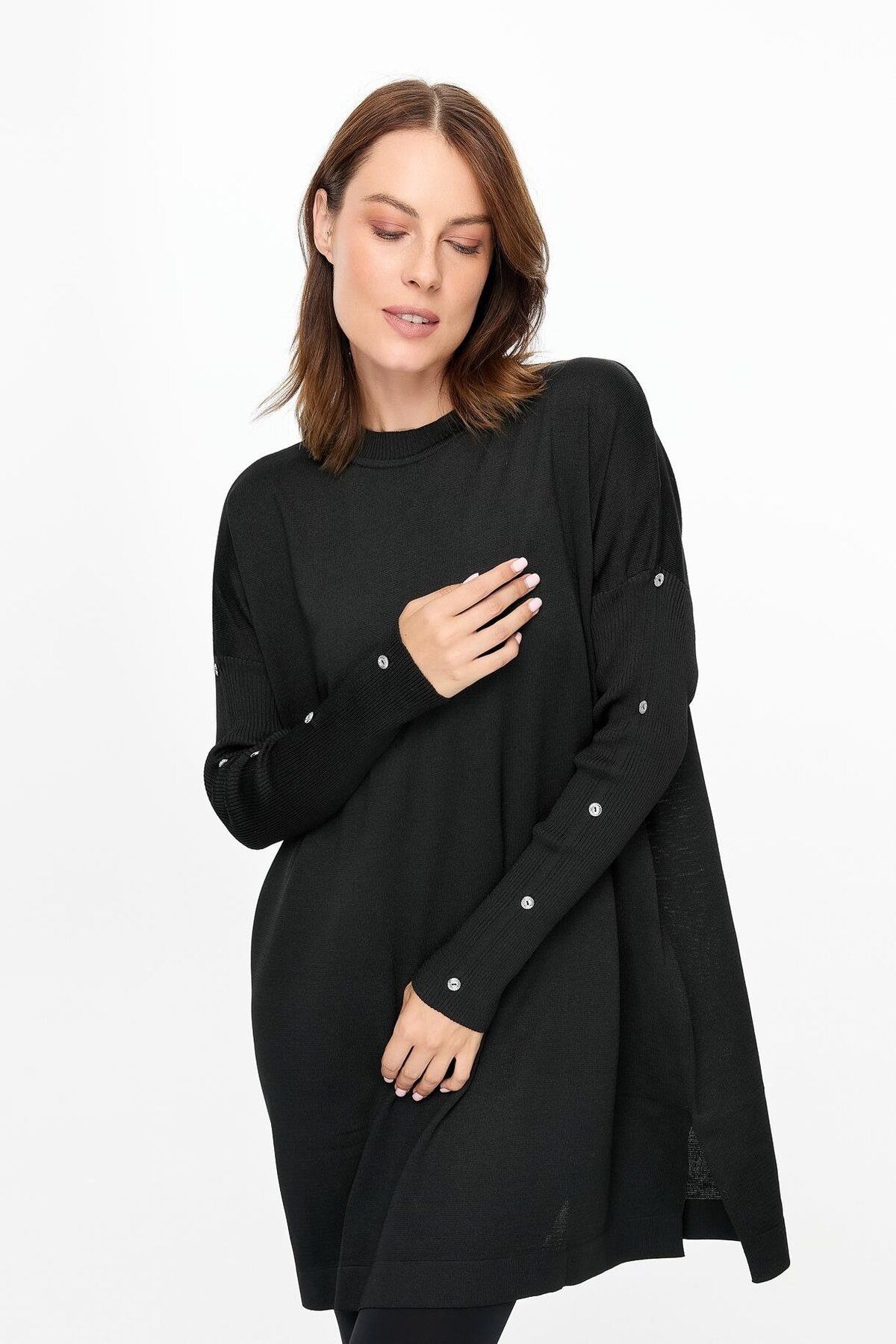 accort-Buttoned Sleeve Knitwear Tunic - Black 4