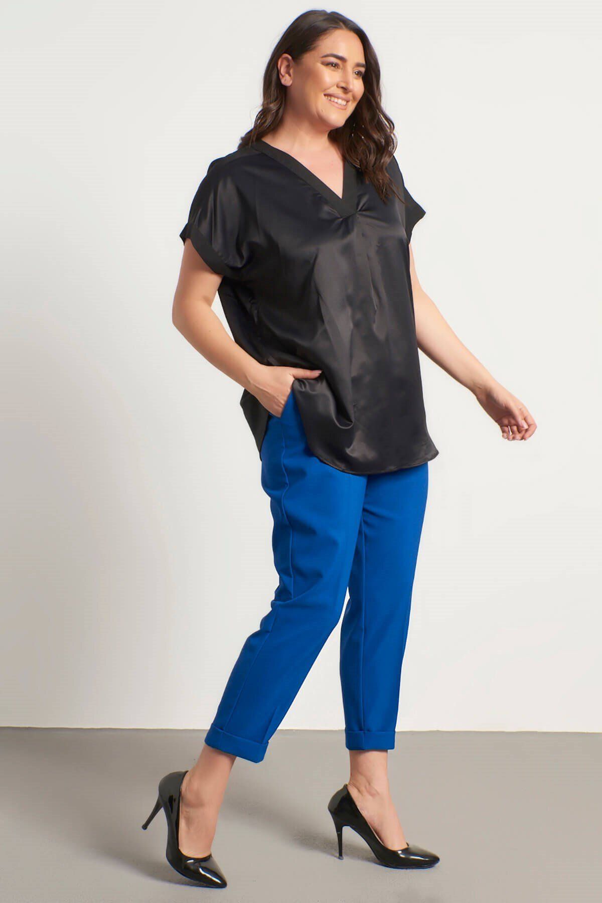 MYLİNE-V-Neck Short Sleeve Satin Blouse 4