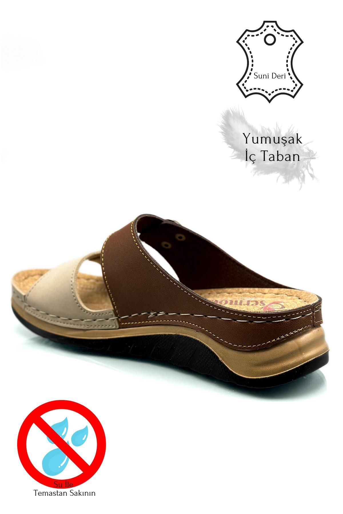 Moda Anna-Απαλές και ελαφριές γυναικείες αθλητικές παντόφλες - Διπλή αγκράφα, χοντρή σόλα 521/1 - Tan Mink 7