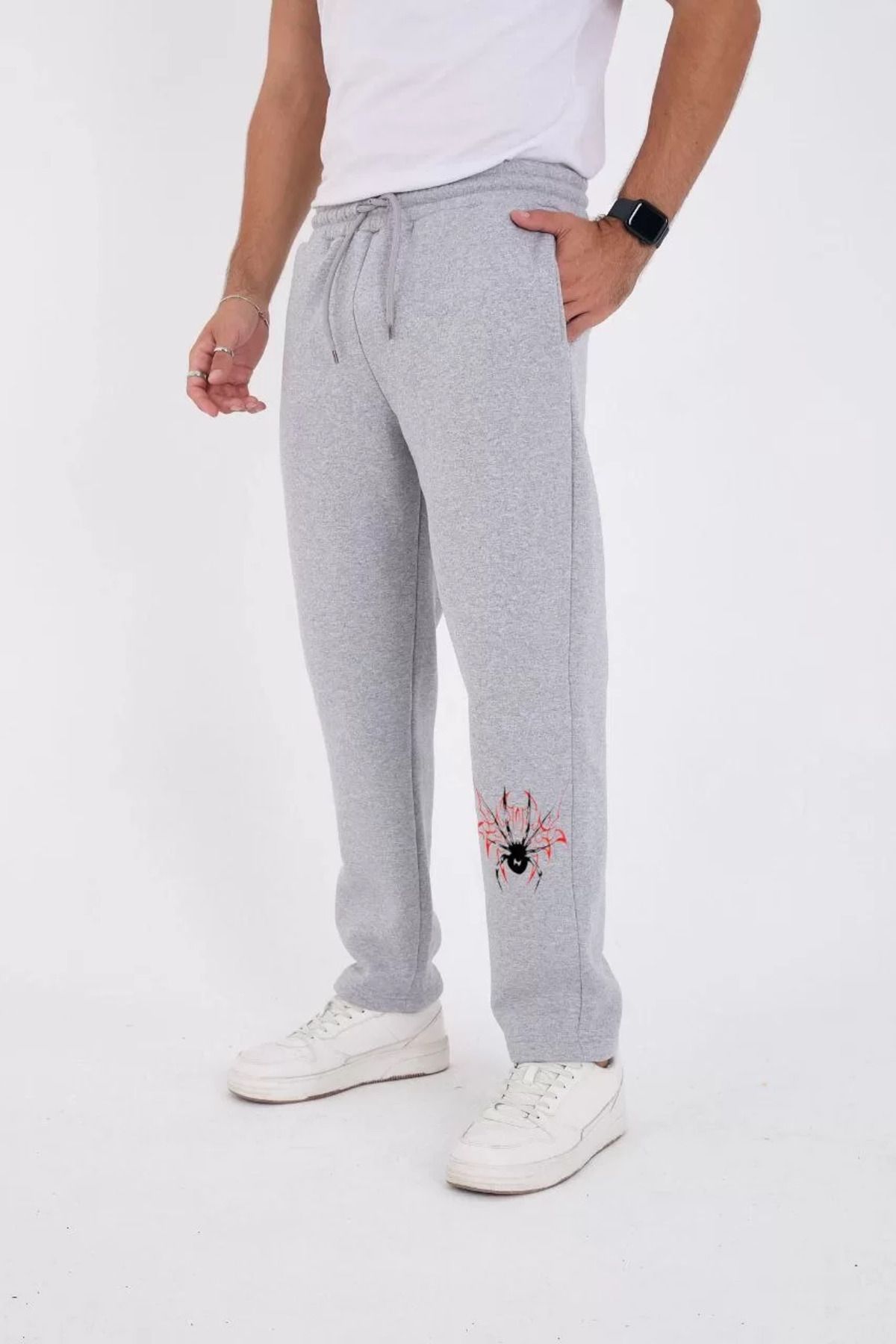 SA Alişveriş Dünyam Oversize Üç İplik Baskılı Eşofman Pantolon - Gri