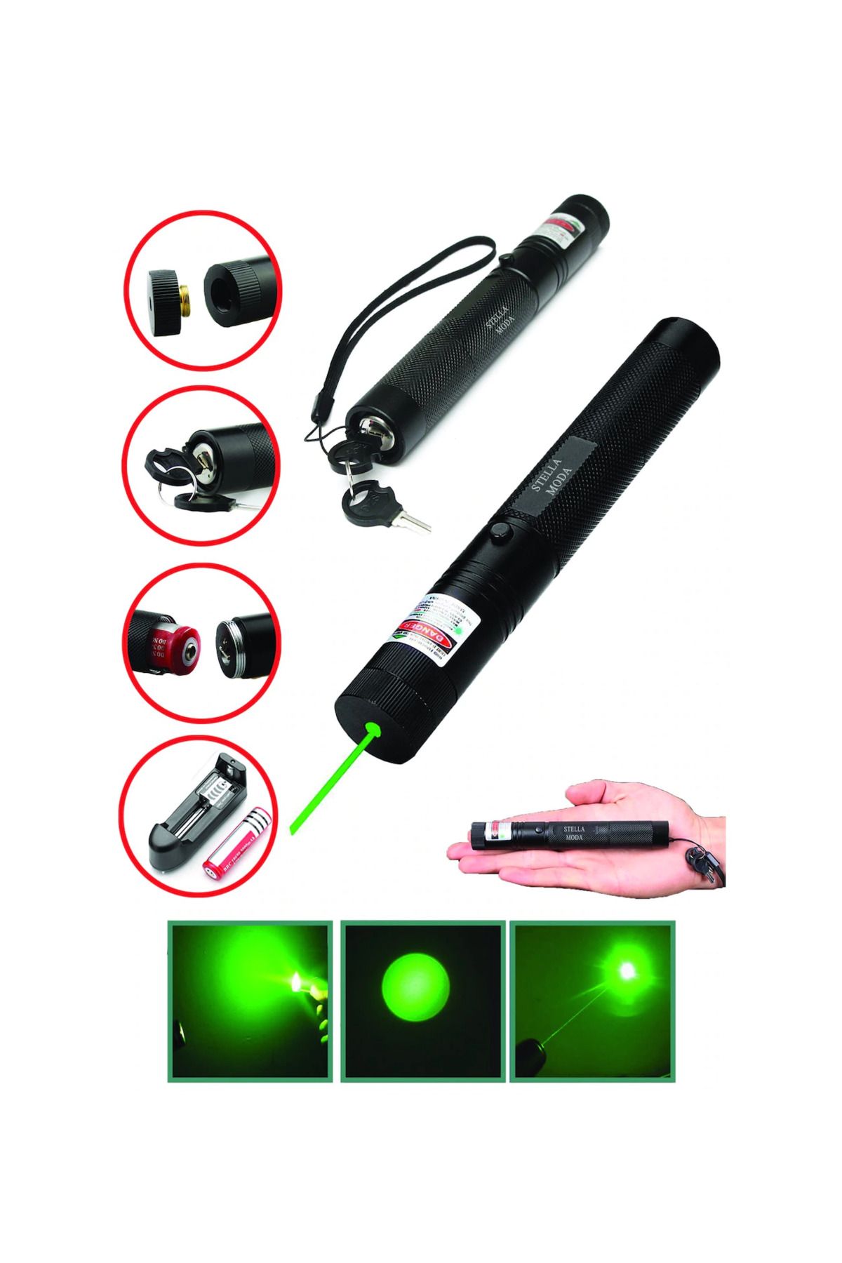 Light up Şarjlı Yeşil Lazer Pointer 100 Mw