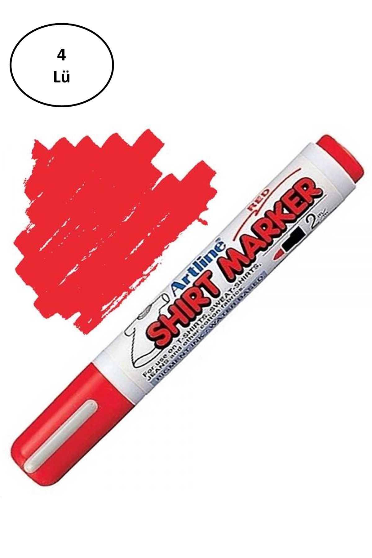 Nurum E Tİcaret Artline - EKT-2 RED. Artline Shirt Marker Kumaş Tekstil Tişört Boyama Kalemi KIRMIZI 4'lü