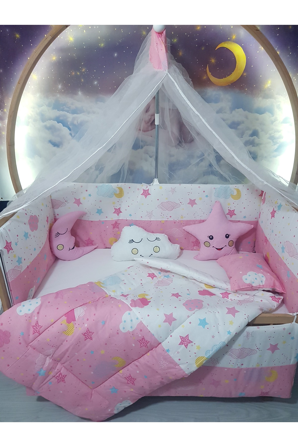 Baby Clime 60x120 Rüya Serisi Bebek Uyku Seti Pembe (CİBİNLİK VE APARAT DAHİL) fotoğrafı 3 (önizleme)