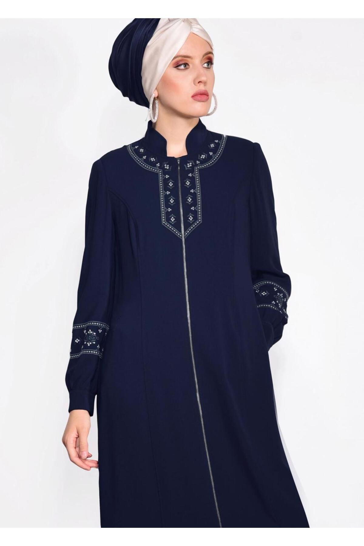 روپوش زیپی دار با آستین و یقه گلدوزی شده 1281 Alvina