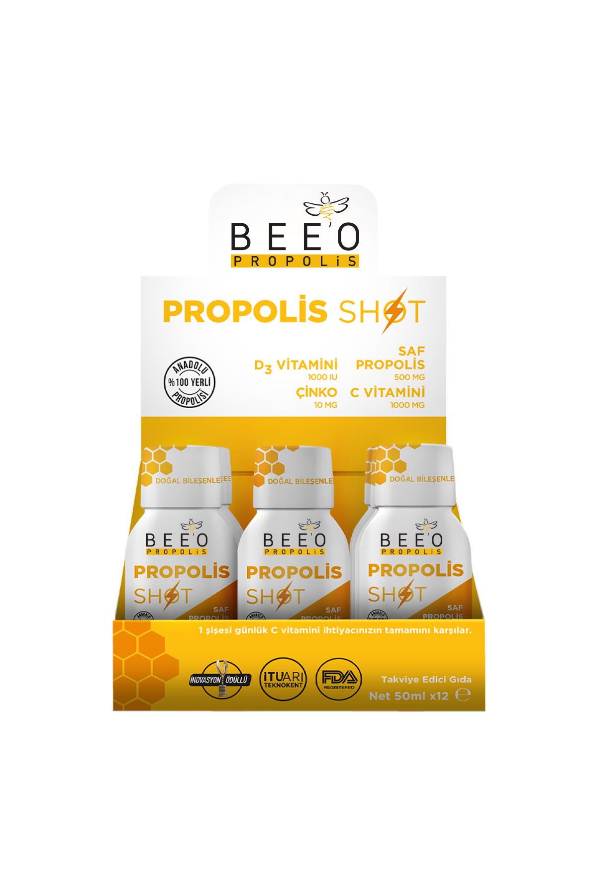 Bee`o Up Çinko D3+c Vitamini Shot Propolis 12'li Kutu