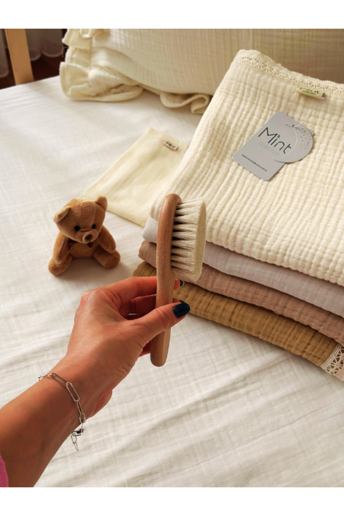MİNT COLLECTİON-Goat Hair Baby Hair Brush and Comb Set Mint Collection 4