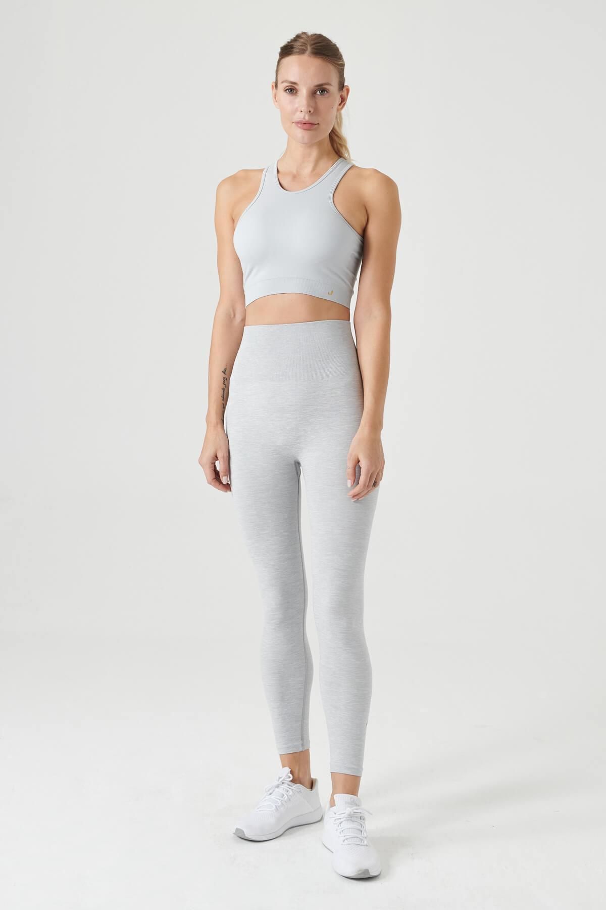 Jerf-Palmi Melange gemusterte Leggings mit hoher Taille, Grau 3