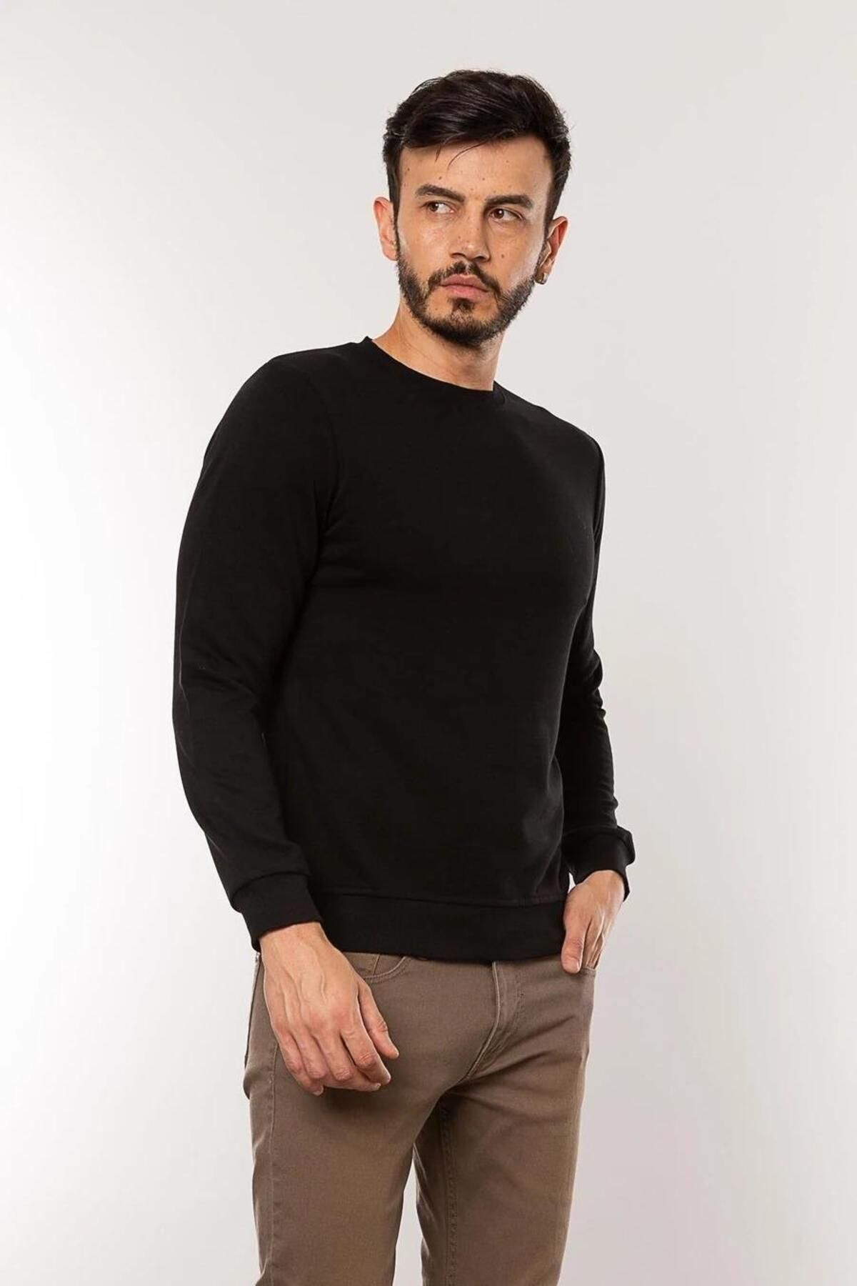 سویشرت ورزشی مشکی مردانه 5610 3 عرق نخ Cazador