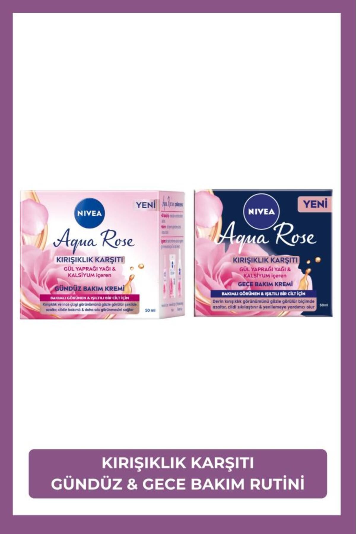 NIVEA Aqua Rose Kırışıklık Karşıtı Gündüz Yüz Bakım Kremi 50ml ve Sıkılaştırıcı Gece Bakım Kremi 50ml-1