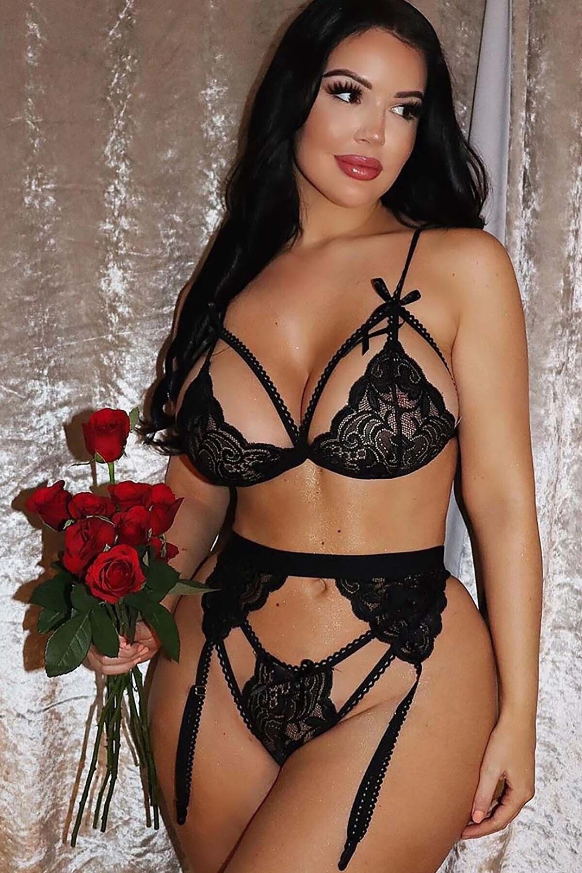 Merry See-Spitzen-Strumpfhalter-BH-Slip-Anzug-Unterwäsche 6