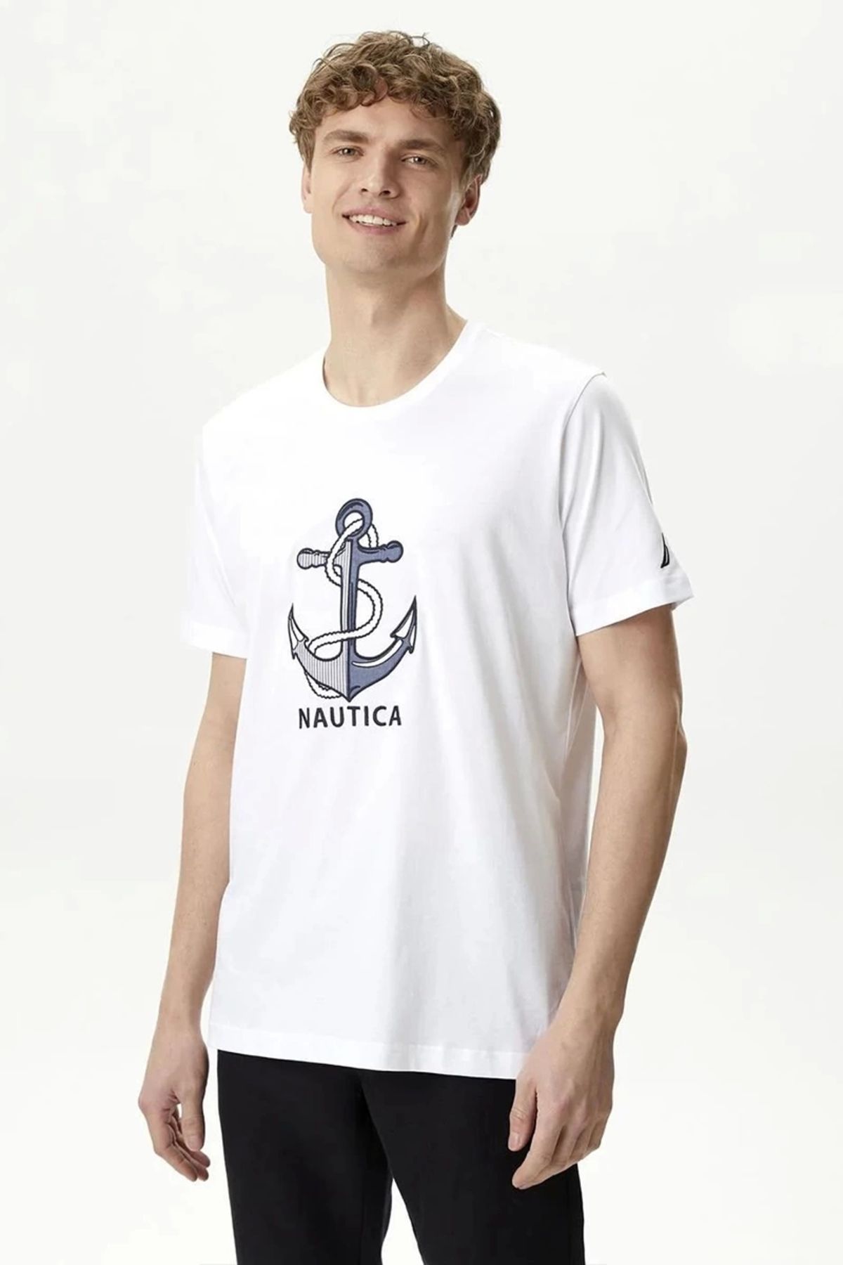تی شرت آستین کوتاه مردانه سفید استاندارد ناوتیکا Nautica