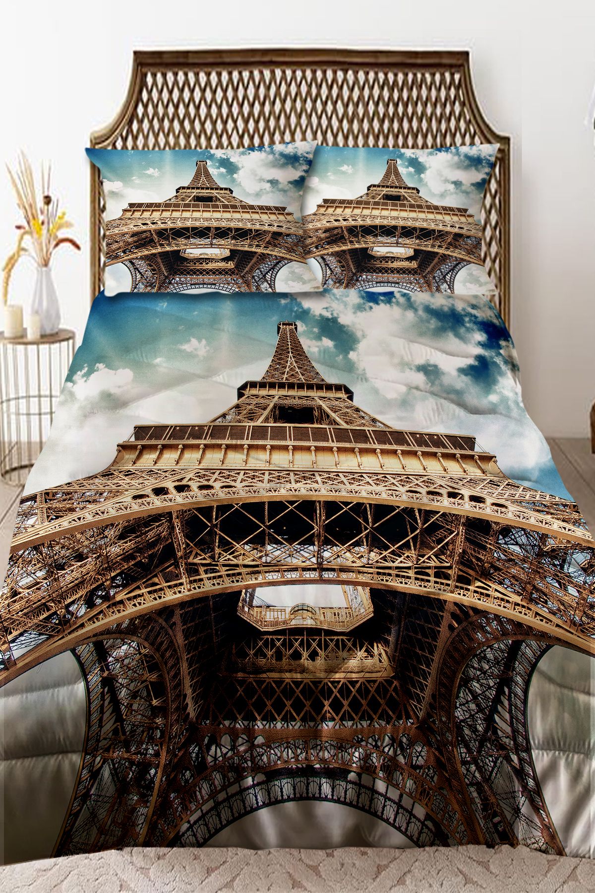 3D ELSE HALI-Eiffel Tower Paris Patterned Double Quilted Quilt Pillowcase 1