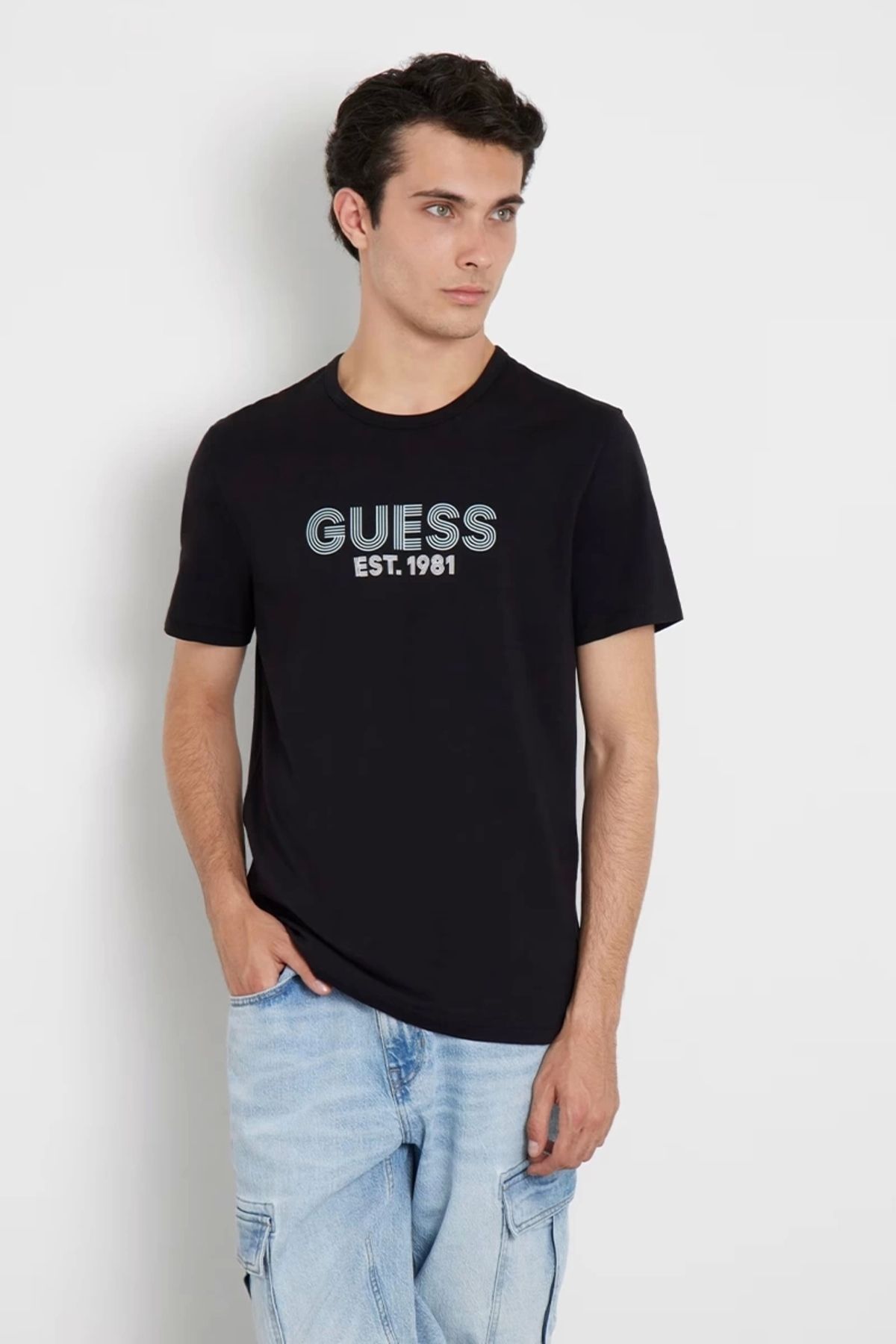 تی شرت مشکی مردانه طراحی کلاسیک اورجینال Guess