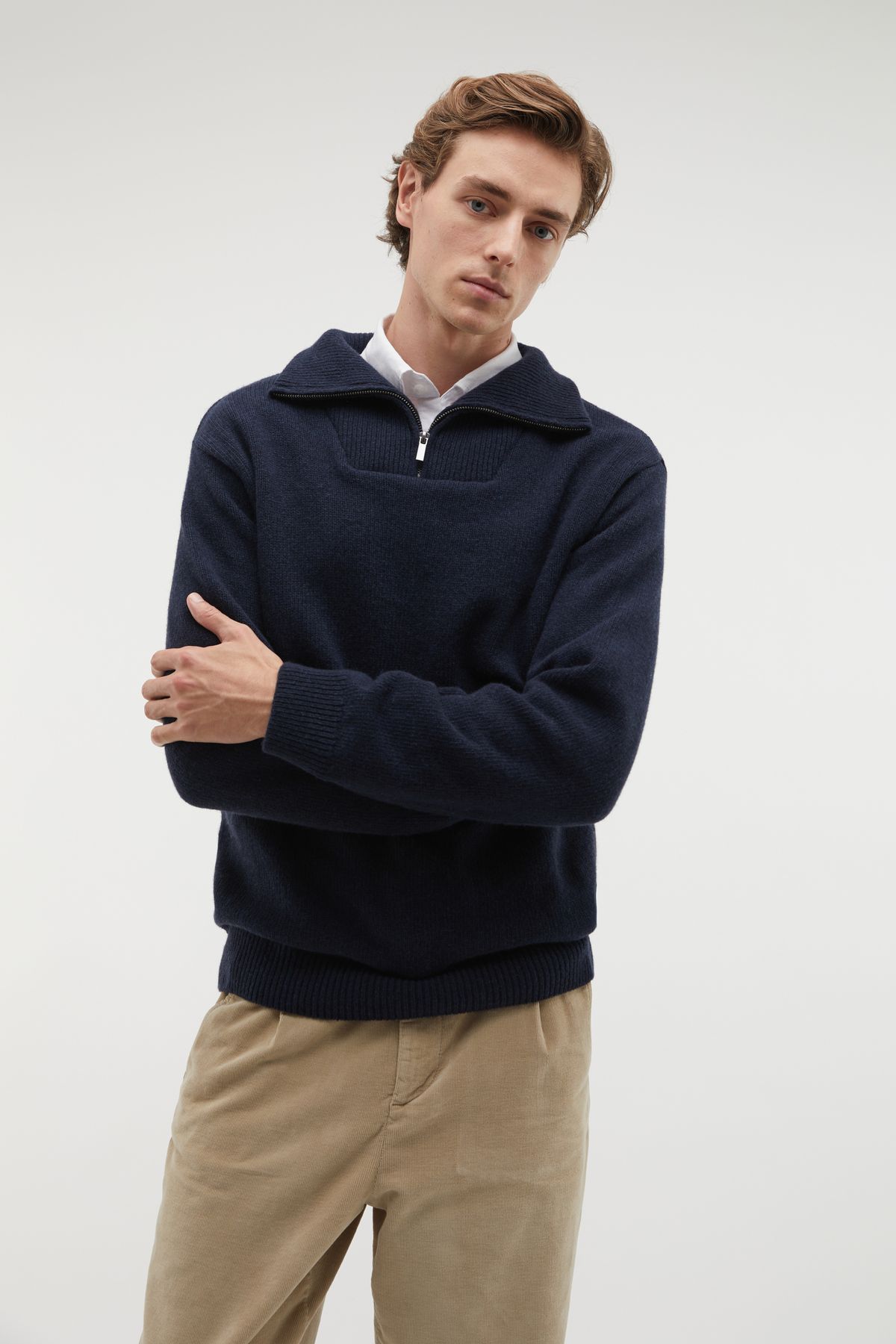 Mudo-Polo Collar Wool Sweater with Zipper 1