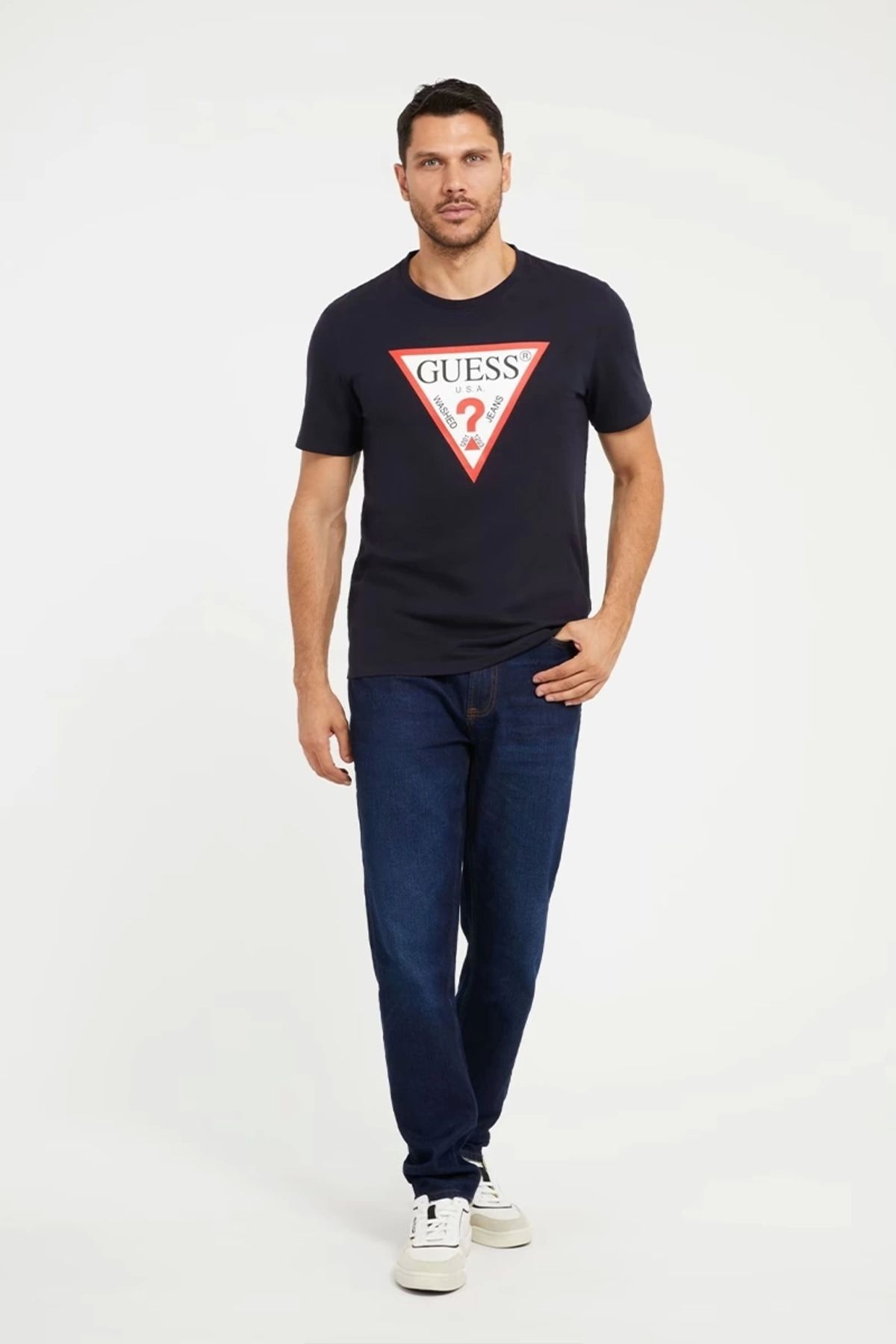 تی شرت آبی مردانه CN SS Logo Original 's Slim Fit Guess