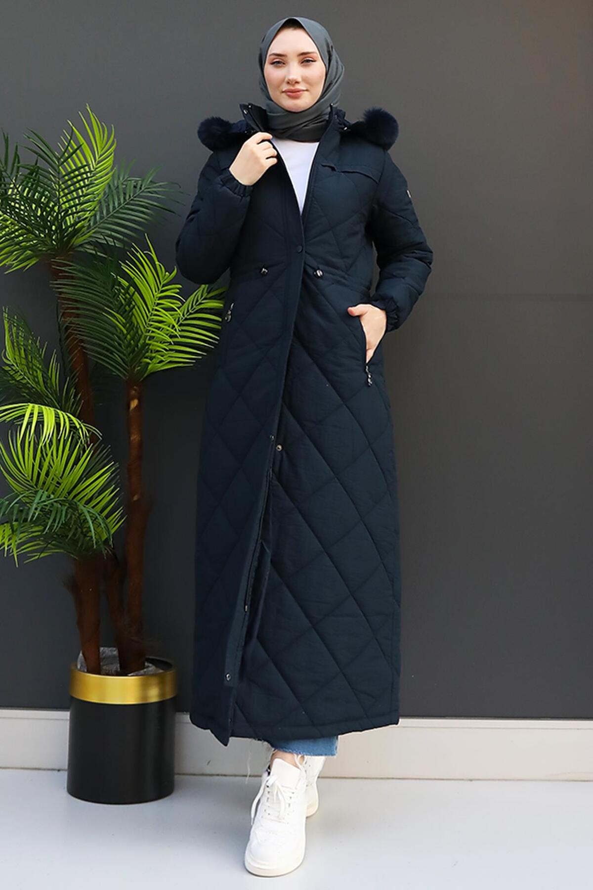 GİZ AGİYİM  Aysema Kürklü Şişme Mont Lacivert - Görsel 3