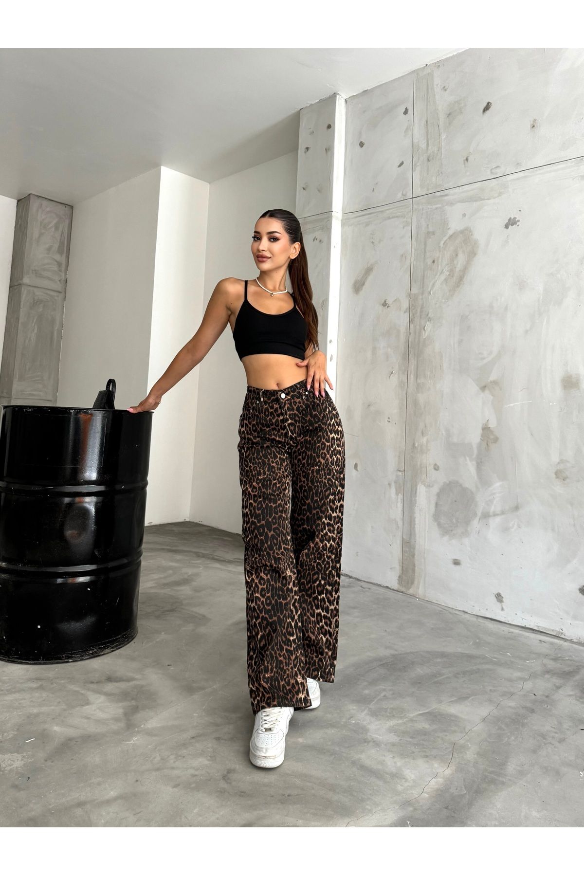 BİKELİFE-Palazzo-Hose aus Lycra mit hoher Taille und weitem Bein und Leopardenmuster für Damen 7