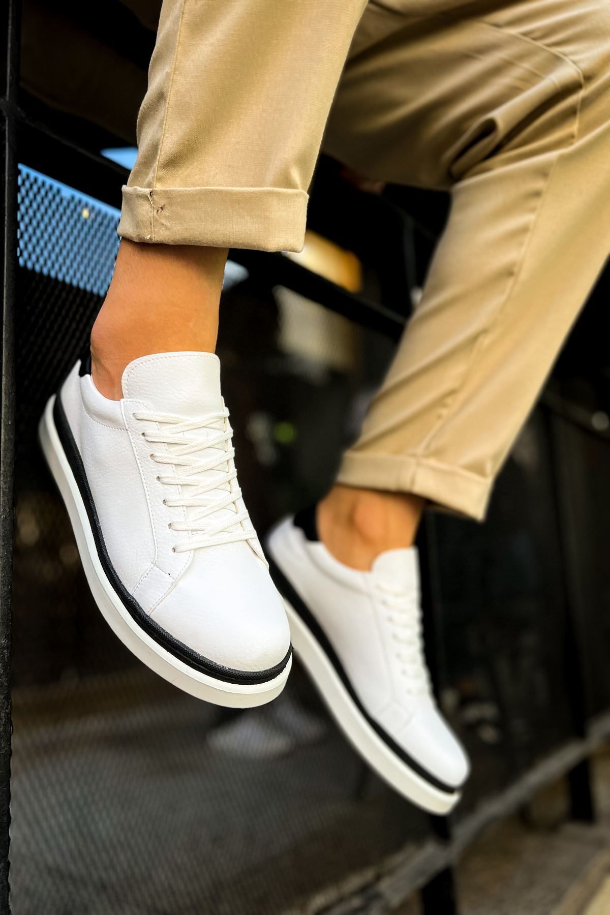 PİNK STAR CH979 Santoni GBT Spor Erkek Ayakkabı BEYAZ/SIYAH