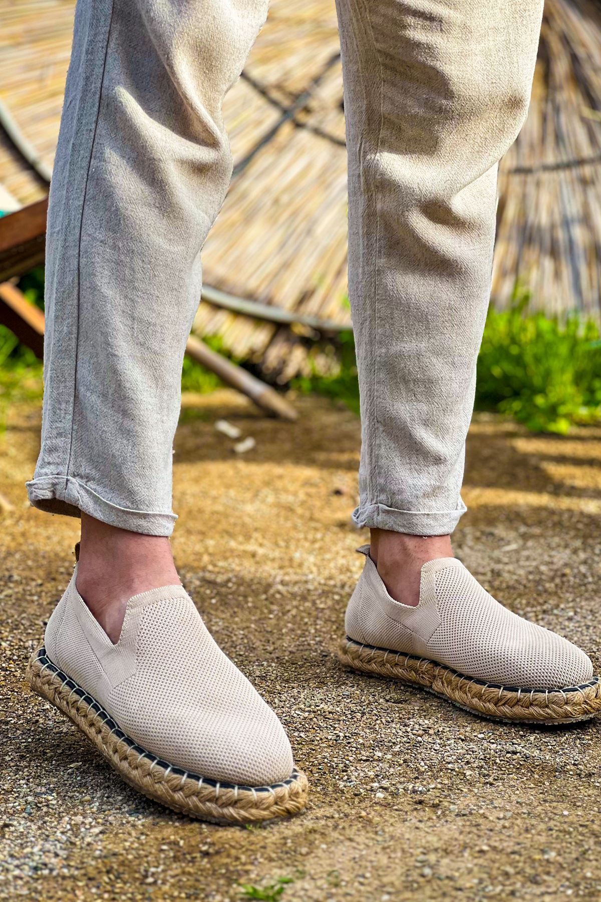 Kapamarka-CH305 Model Beige Knitwear Men's Shoes 5