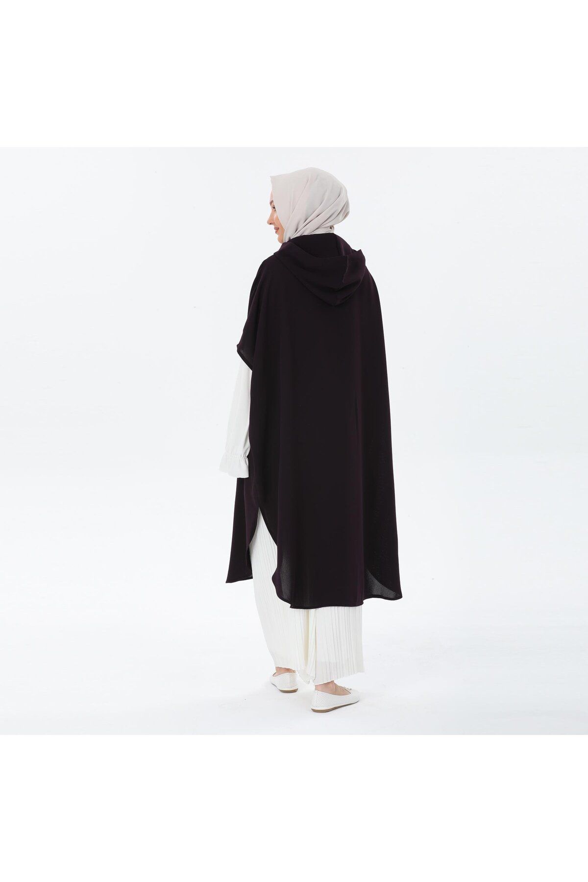 VALENS BOUTİQUE-Summer Crepe Poncho with Removable Hood and Scarf Teseture Poncho 8