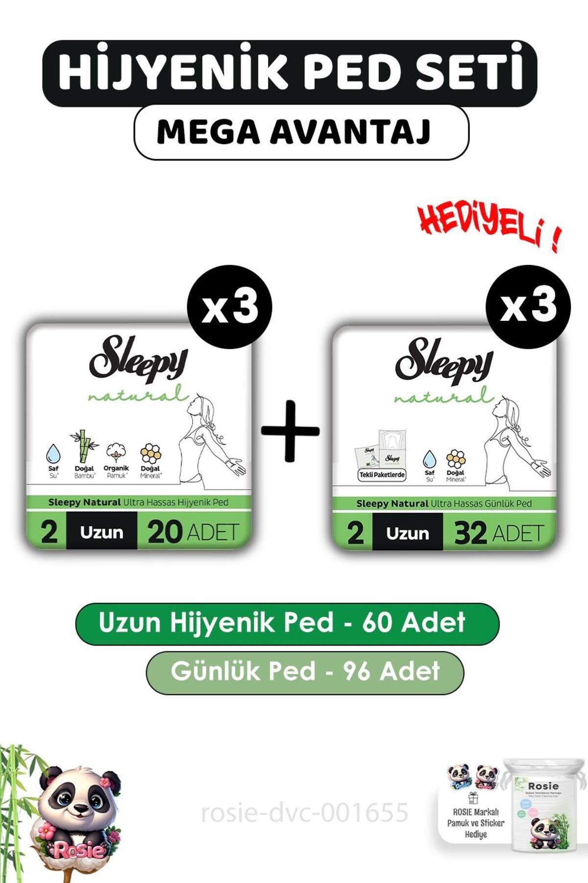 Sleepy Natural Hijyenik Ped Uzun 60 Adet Günlük Ped Uzun 96 Adet ve ROSIE