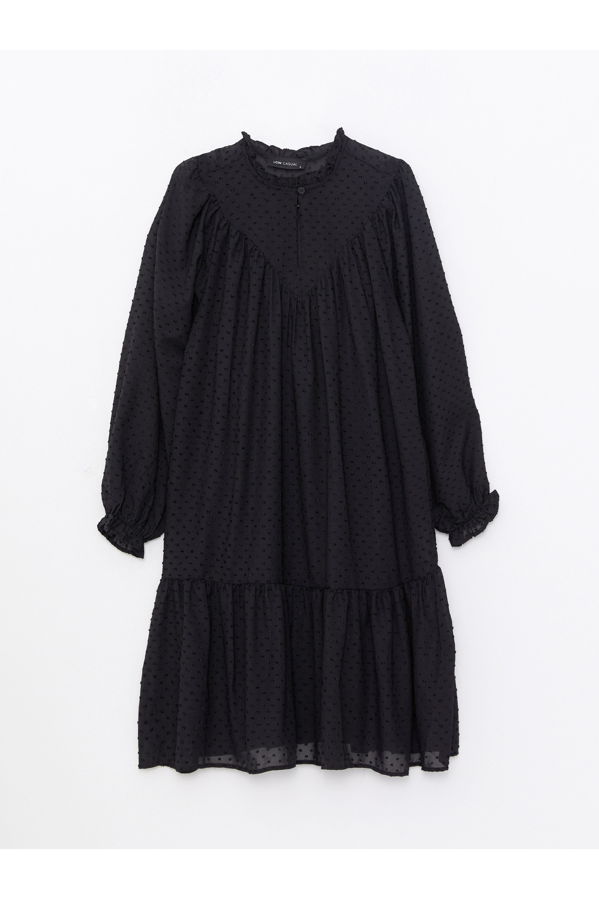LC Waikiki-Stand Collar Self Patterned Long Sleeve Satin Women's Dress 7