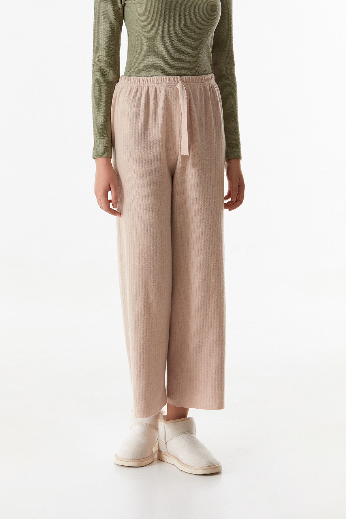 Fulla Moda-Corded Basic Trousers with Elastic Waist 6