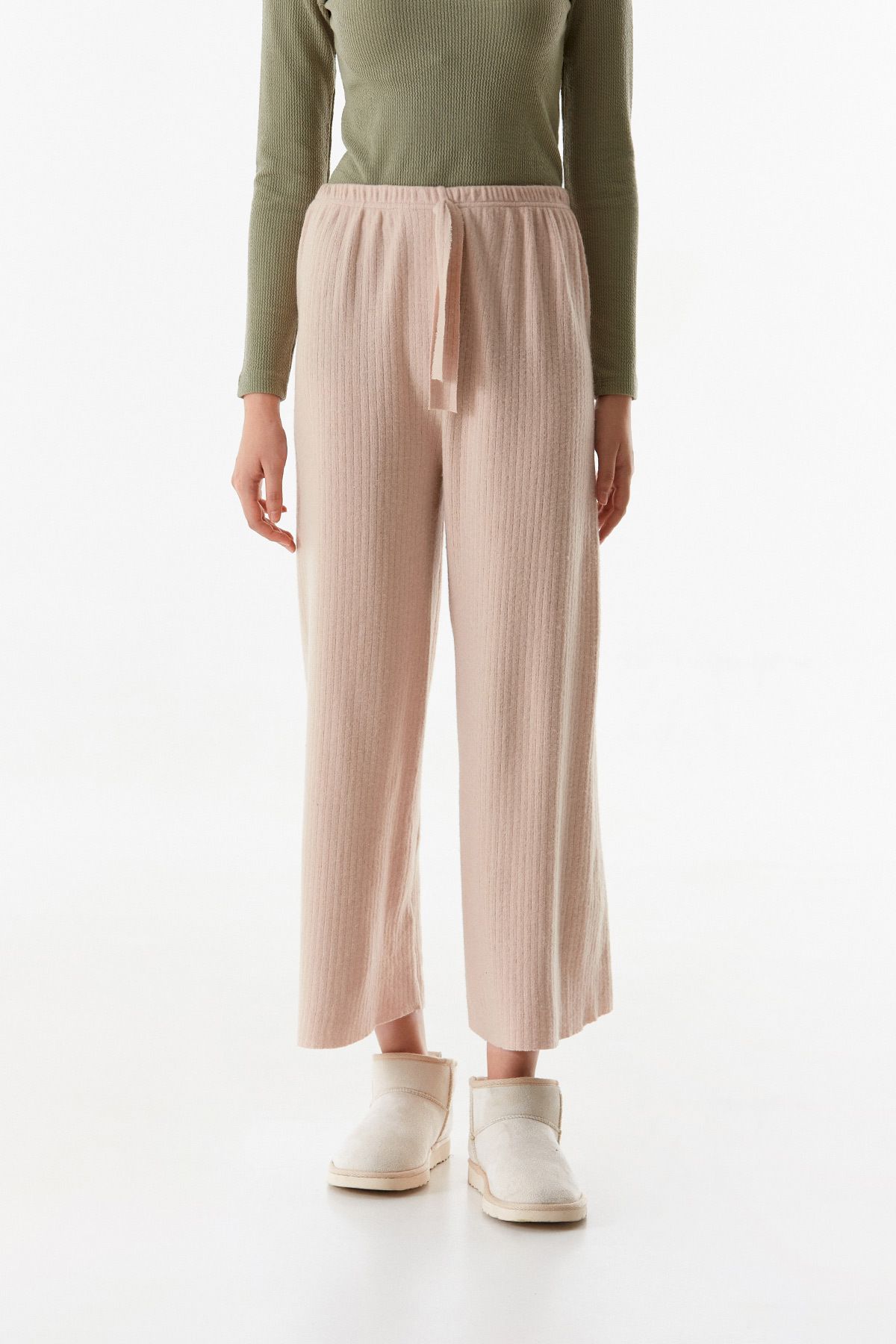 Fulla Moda-Corded Basic Trousers with Elastic Waist 3